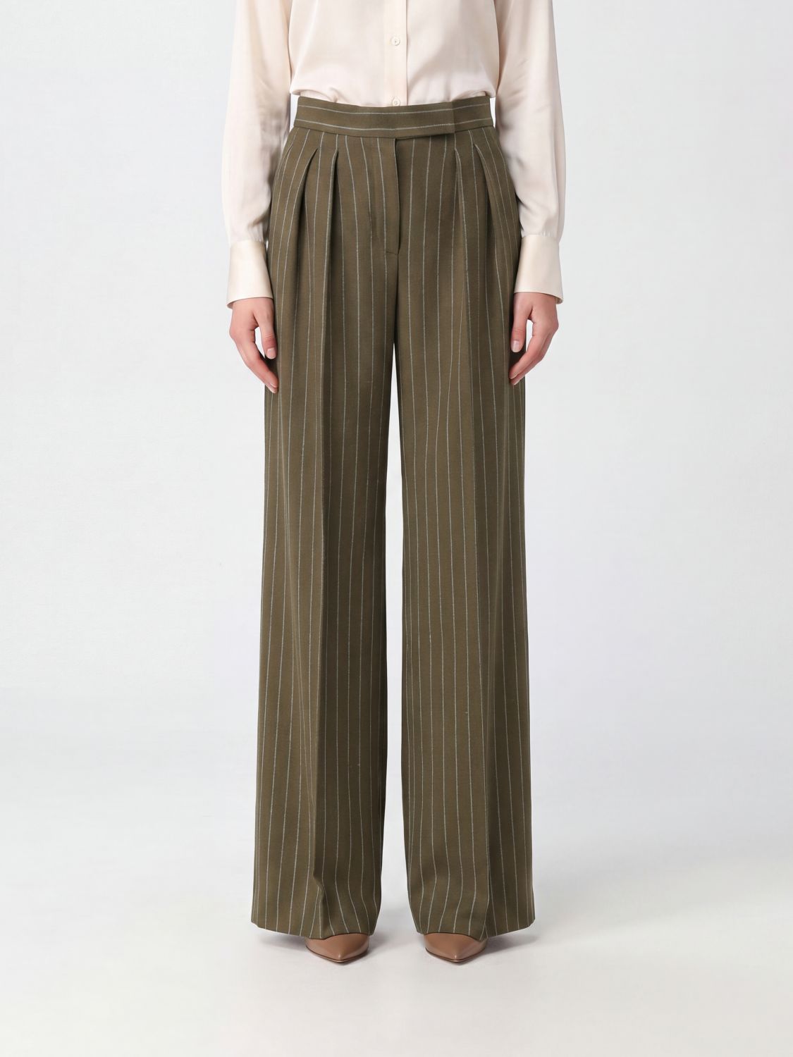 MAX MARA Rio High-Waisted Pinstripe Wool-Blend Palazzo Trousers
