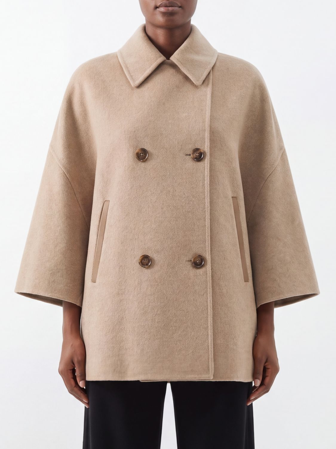 MAX MARA Cappotto doppiopetto in puro cashmere con lunghezza al ginocchio