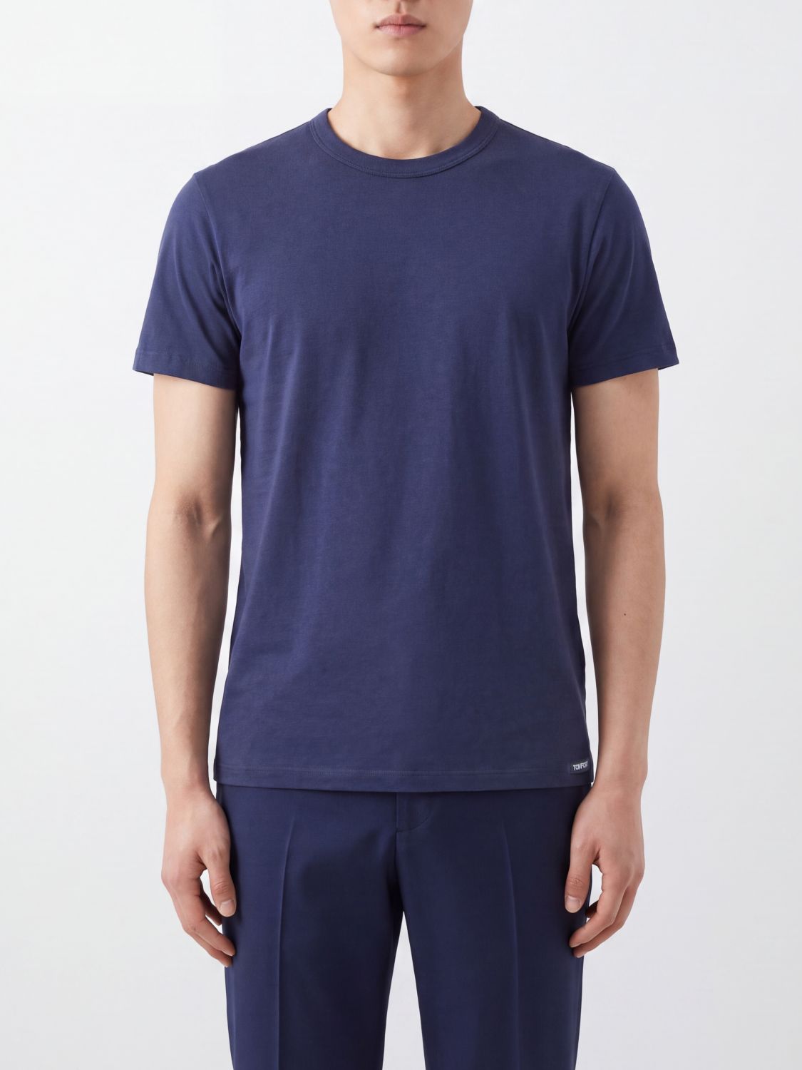 TOM FORD Rundhals-T-Shirt aus Stretch-Baumwolle mit kurzen Ärmeln und geradem Saum