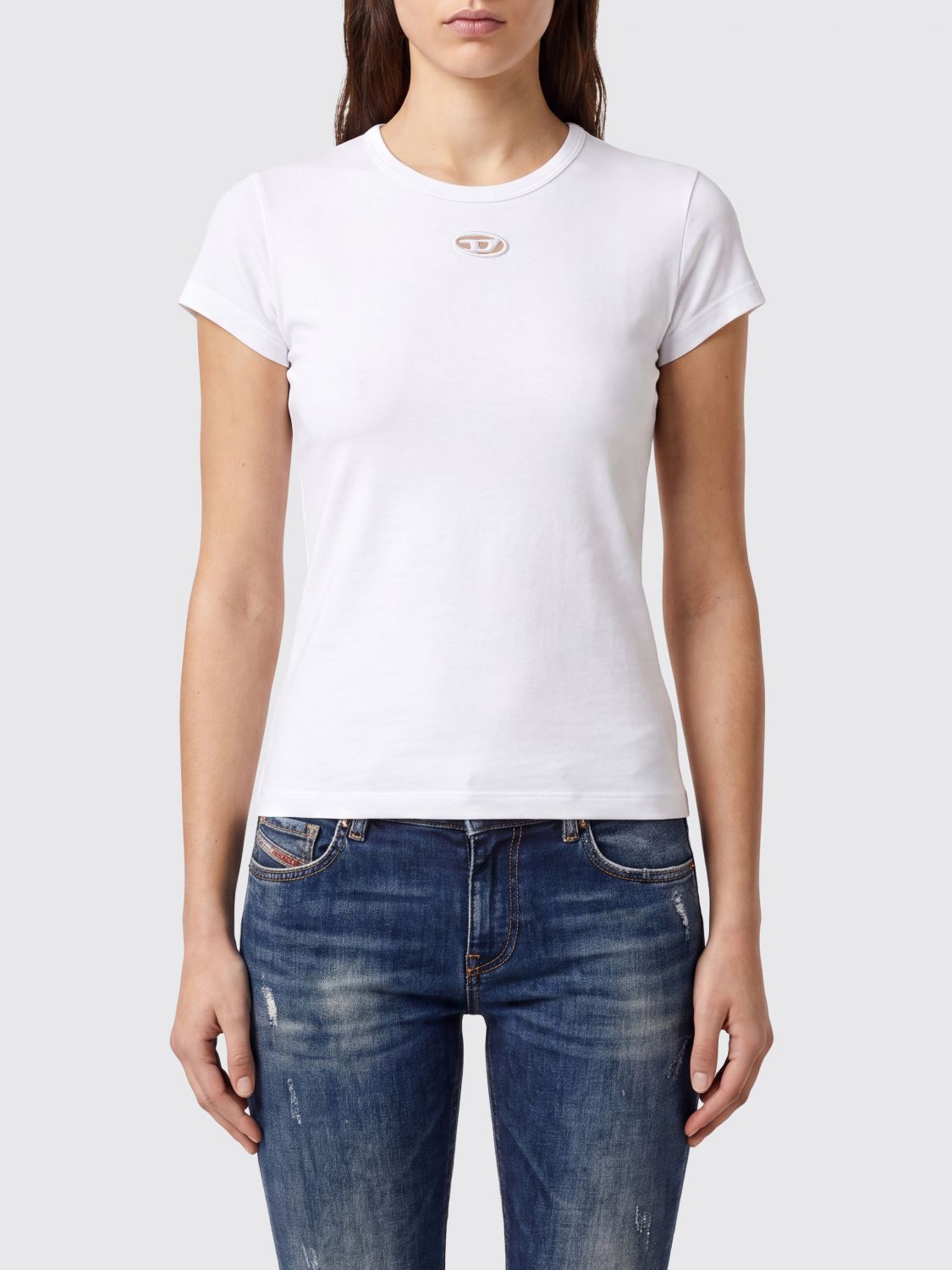 DIESEL Slim Fit Cotton T-shirt with Oval D Logo