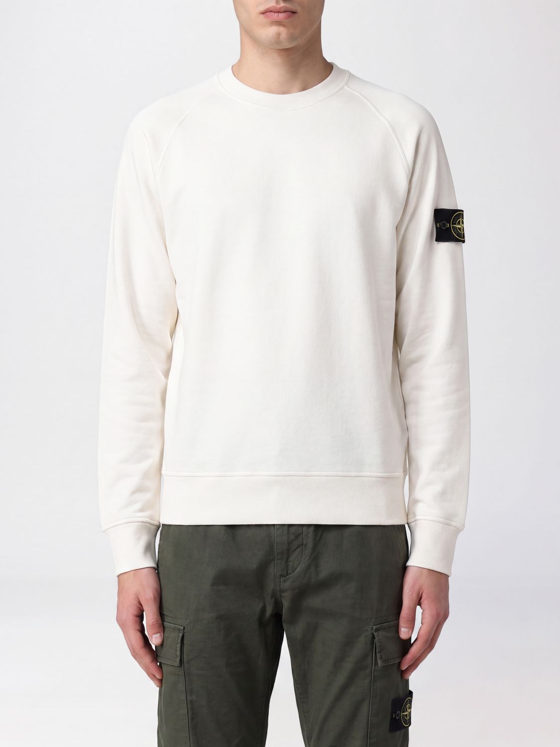 STONE ISLAND Felpa girocollo in cotone con logo Compass