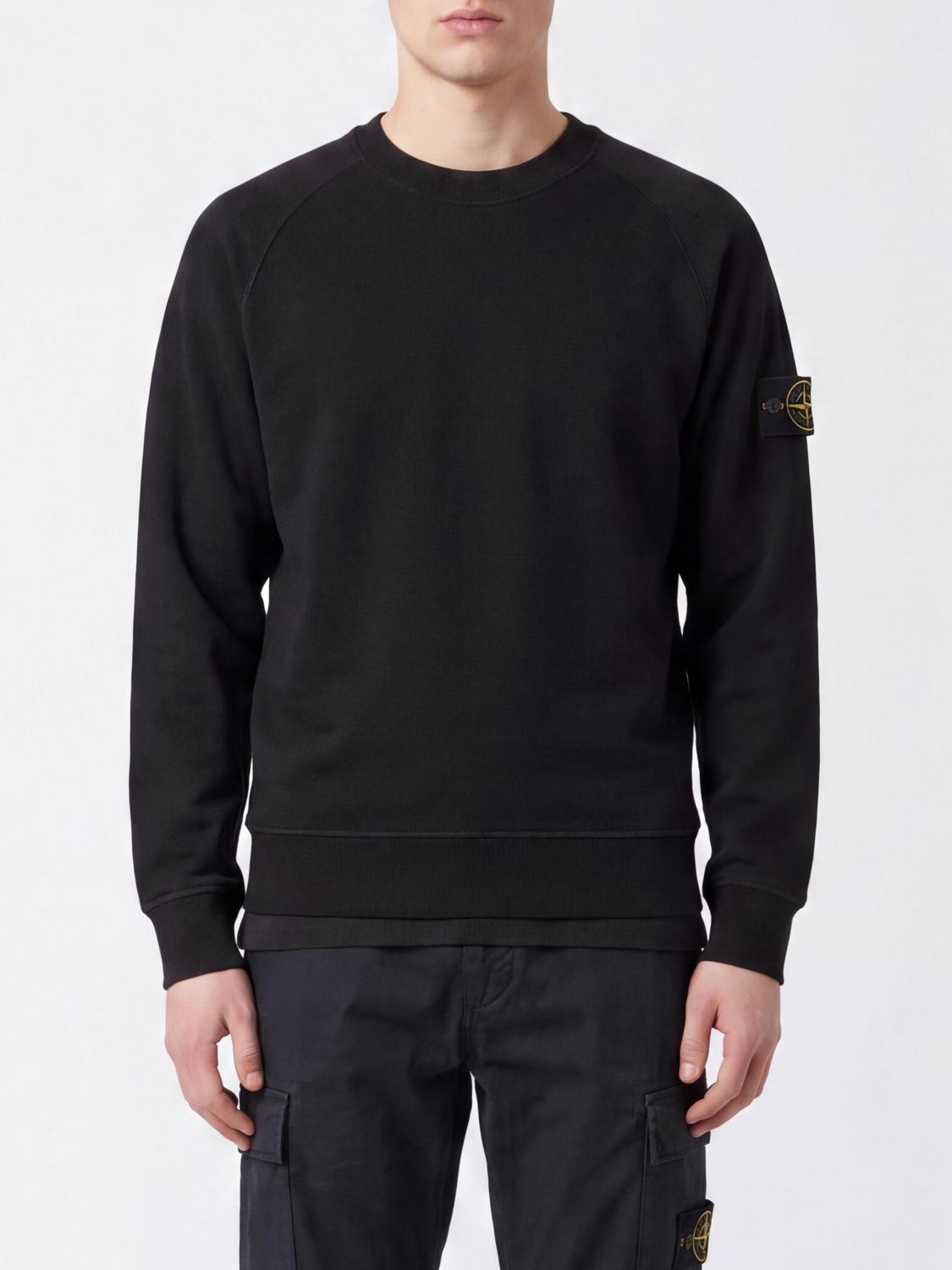 STONE ISLAND Felpa girocollo in cotone con logo Compass