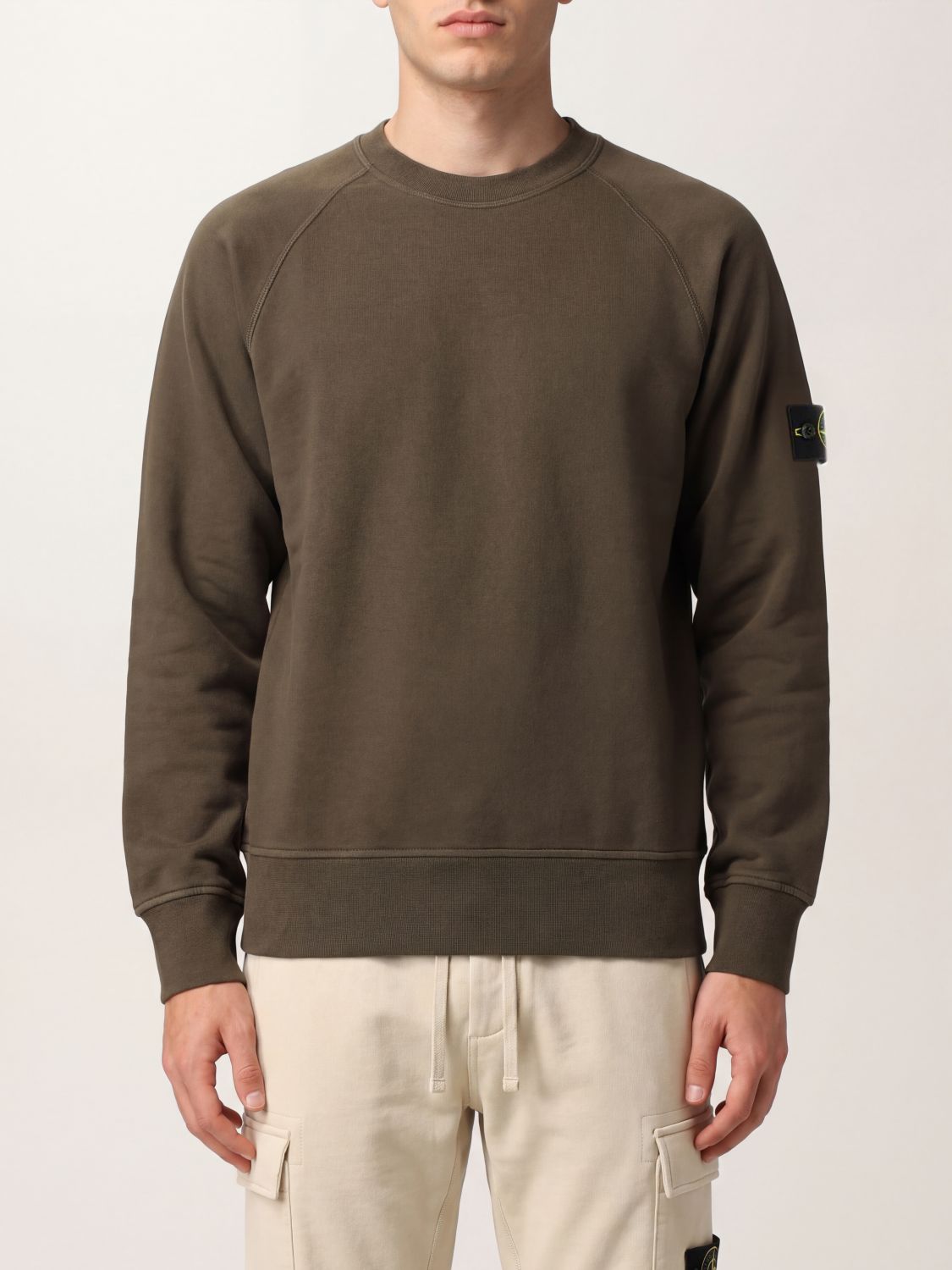 STONE ISLAND Felpa girocollo in cotone con logo Compass
