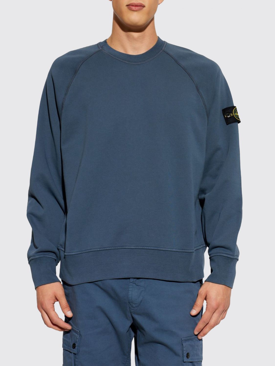 Stone Island Compass Logo Cotton Crewneck Sweatshirt In Navy