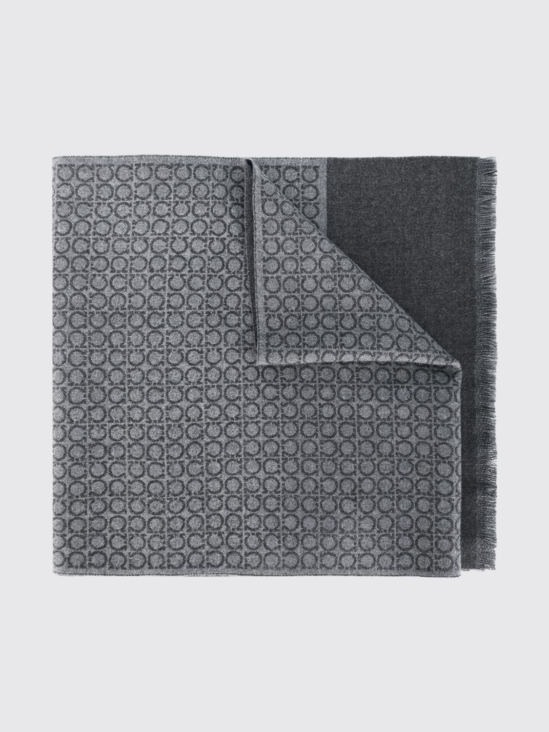 Ferragamo Wool Scarf with Gancini Logo and Fringed Hem · OS