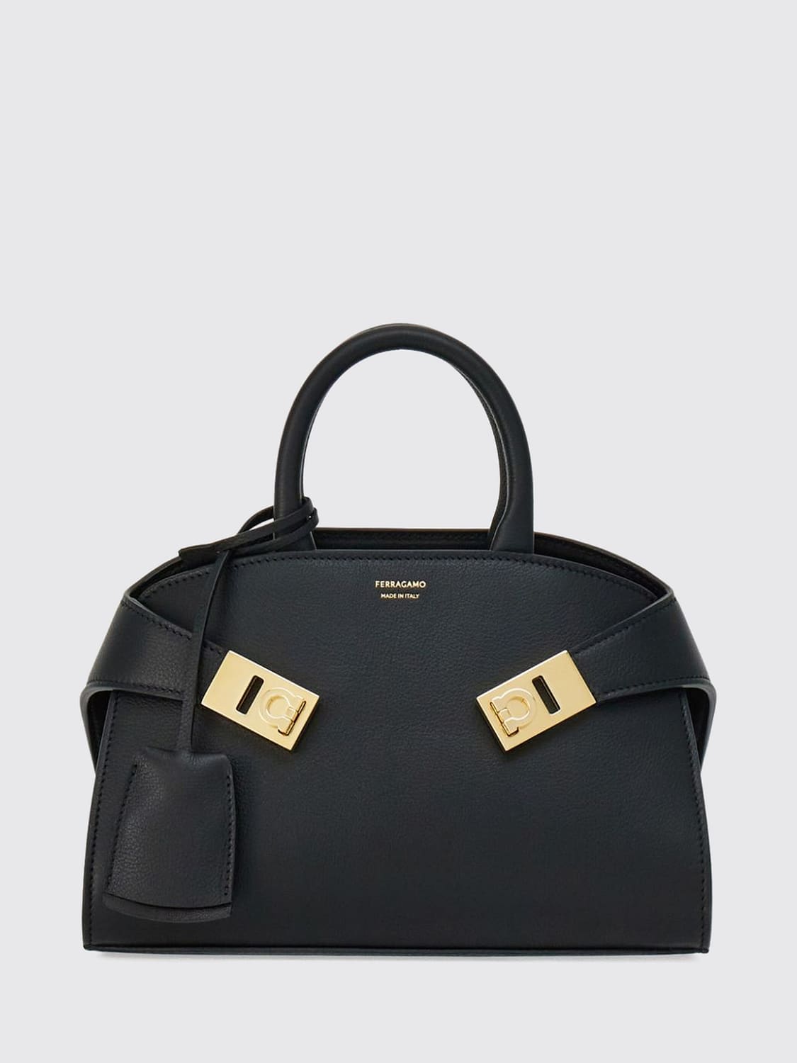 FERRAGAMO Hug Calfskin Leather Mini Top Handle Bag with Double Handle and Straps