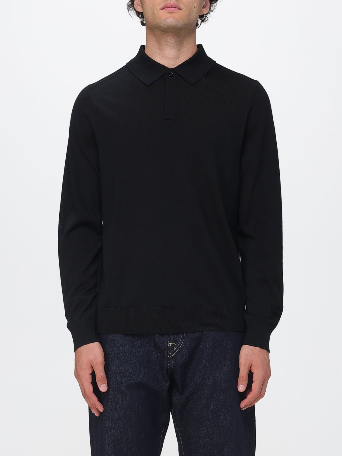 PAUL SMITH Polo a maniche lunghe in maglia di lana merino con vestibilità slim