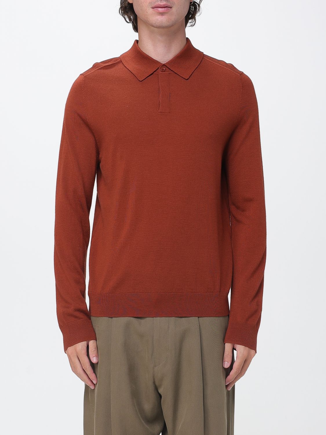 PAUL SMITH Polo a maniche lunghe in maglia di lana merino con vestibilità slim