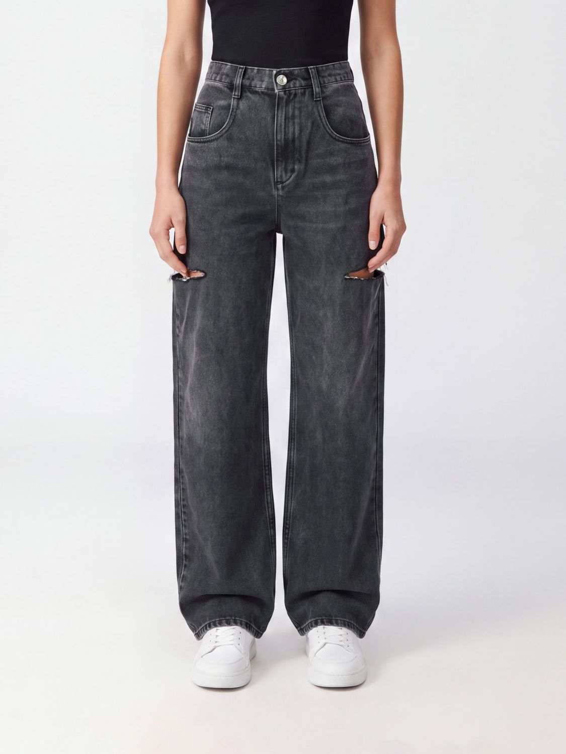 MAISON MARGIELA Wide-Leg-Jeans mit hohem Bund aus Distressed-Denim