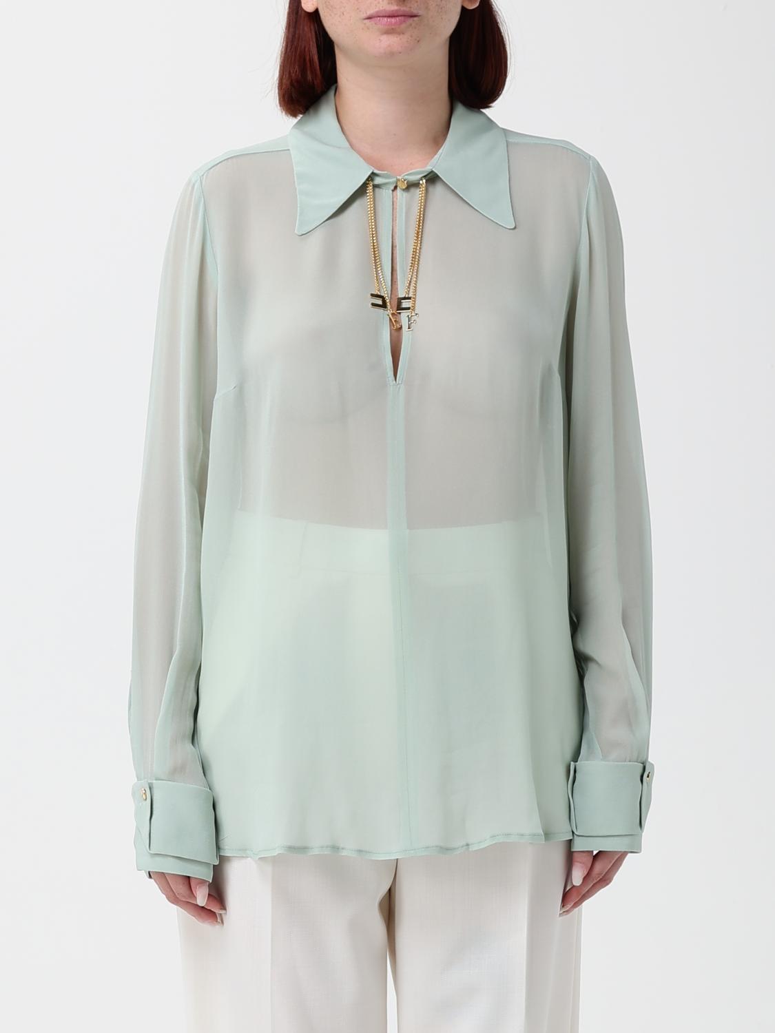 Elisabetta Franchi Sheer Georgette Shirt with Jewel Collar