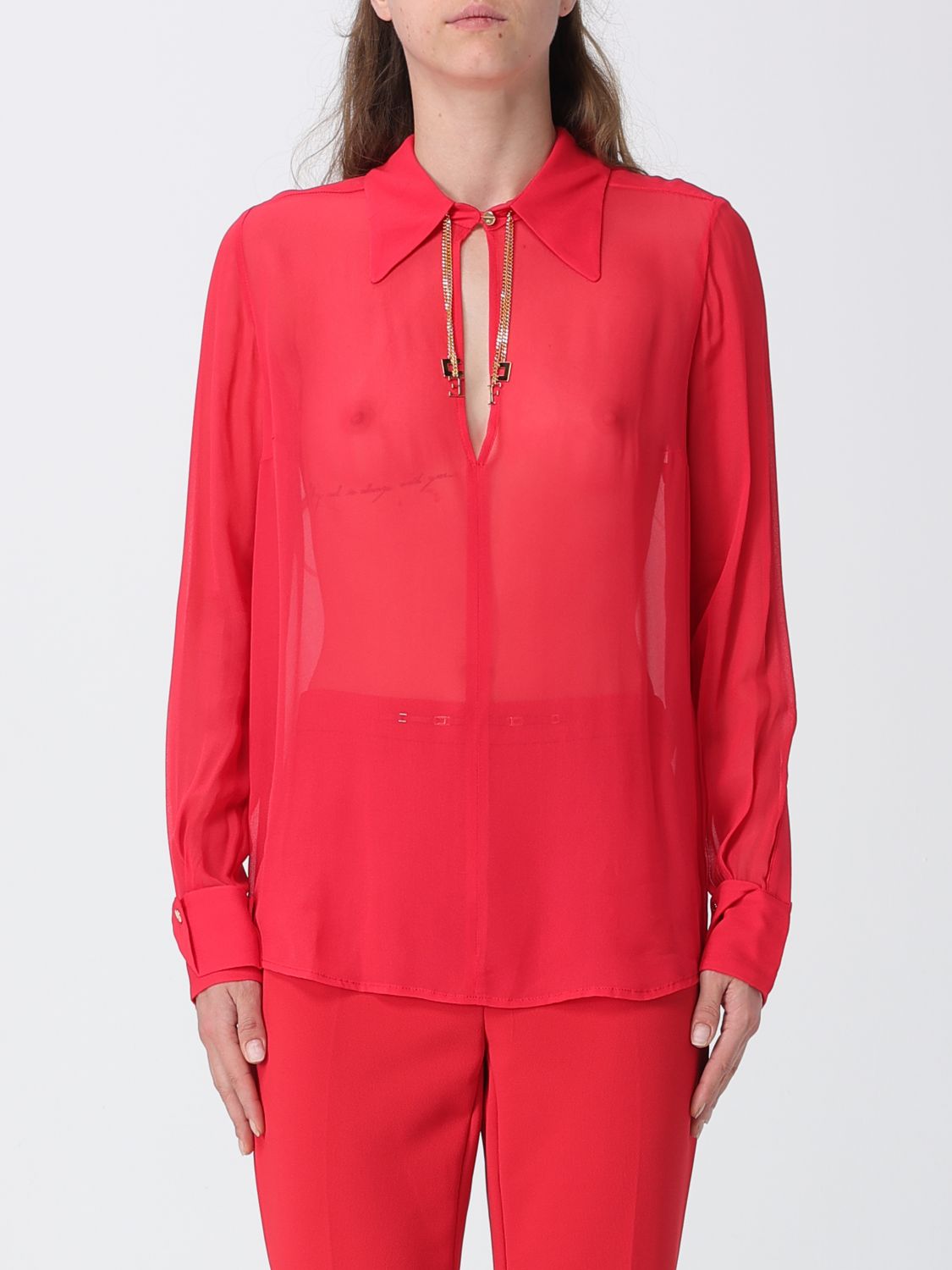 ELISABETTA FRANCHI Transparentes Georgette-Hemd mit Schmuckkragen