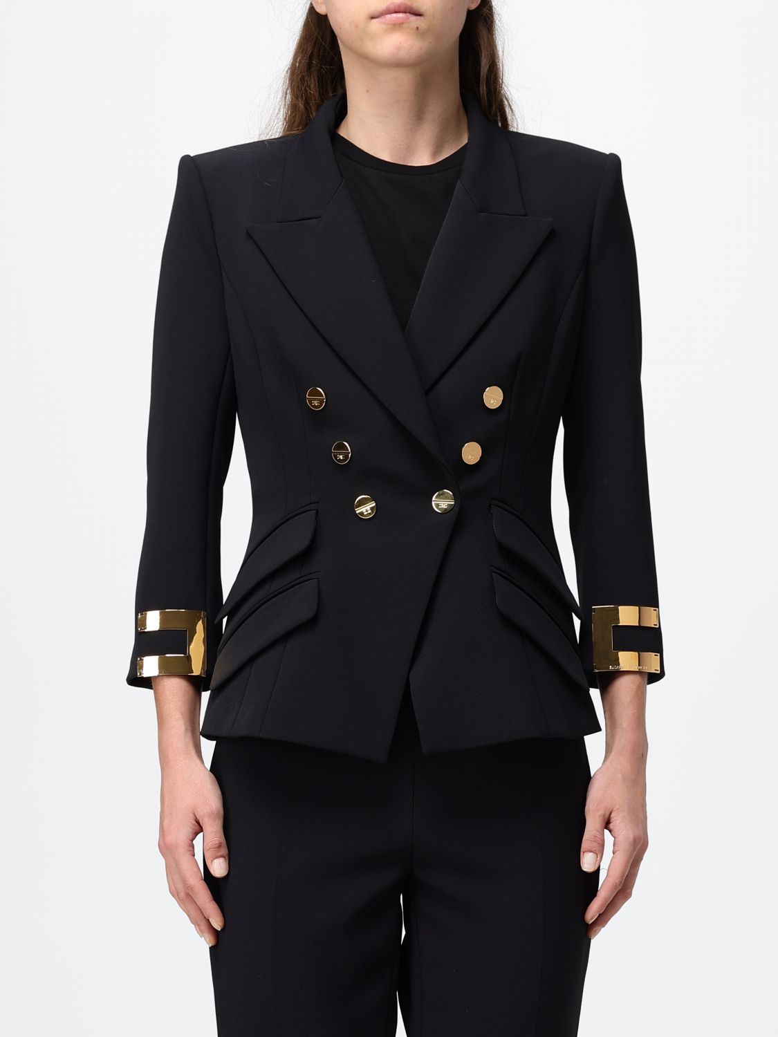 ELISABETTA FRANCHI Slim Fit Zweireiher-Blazer mit gepolsterten Schultern