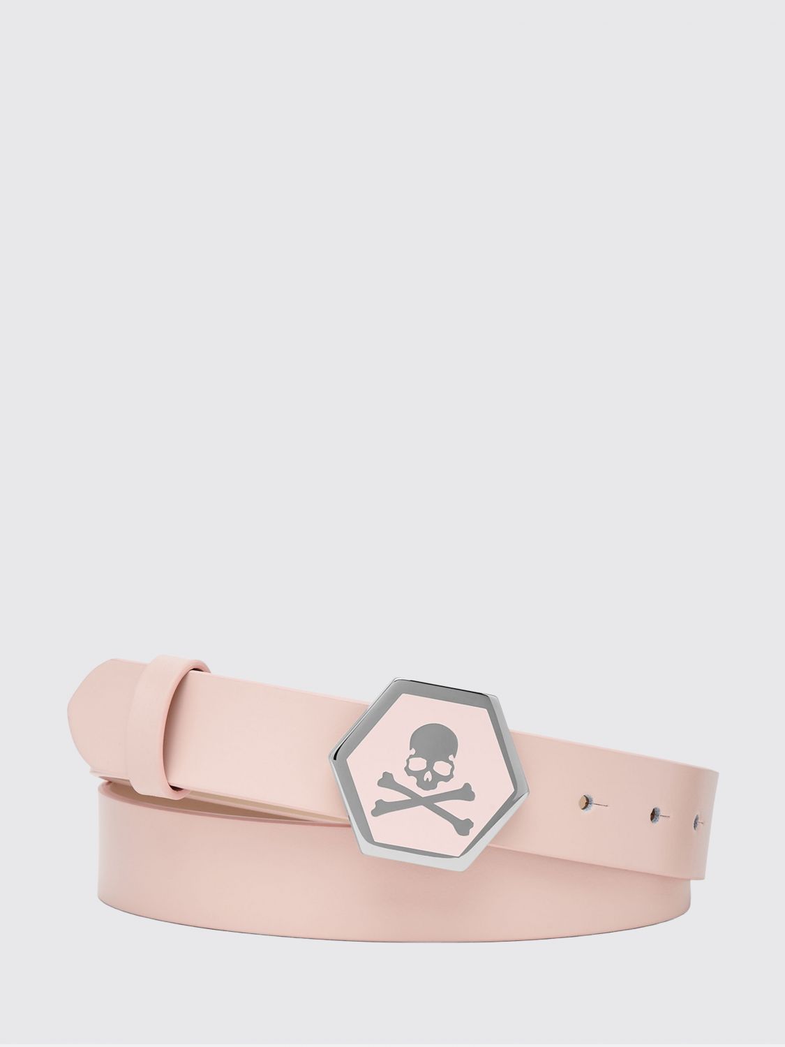 PHILIPP PLEIN Cintura in pelle liscia con fibbia metallica e stampa Skull