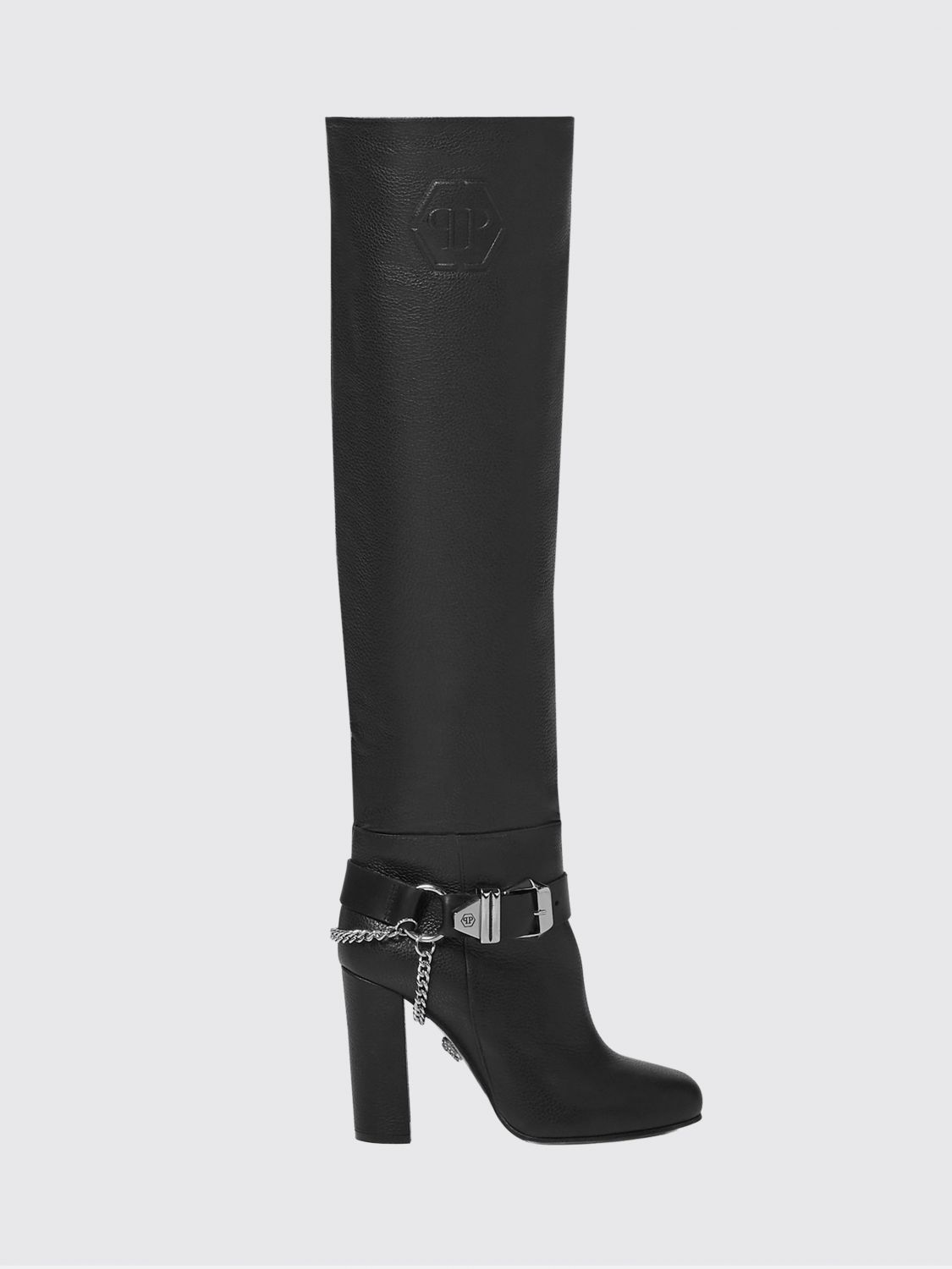 PHILIPP PLEIN grained leather over-the-knee boots with high block heels