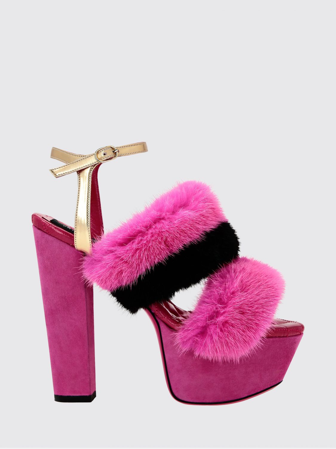 PHILIPP PLEIN Striped Suede and Fur Platform Sandals