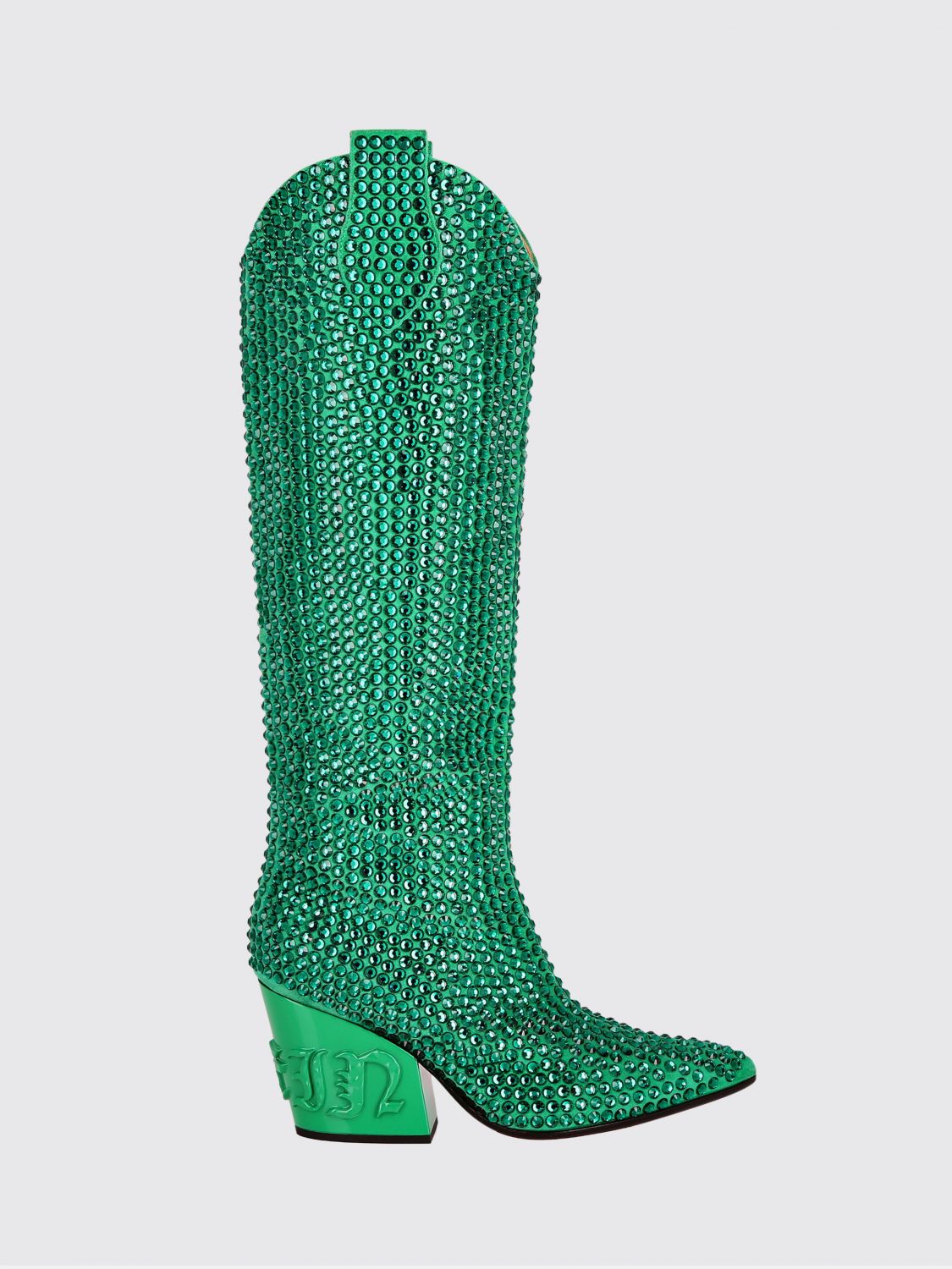 PHILIPP PLEIN Stivali texani al ginocchio in pelle scamosciata con ricami e Swarovski