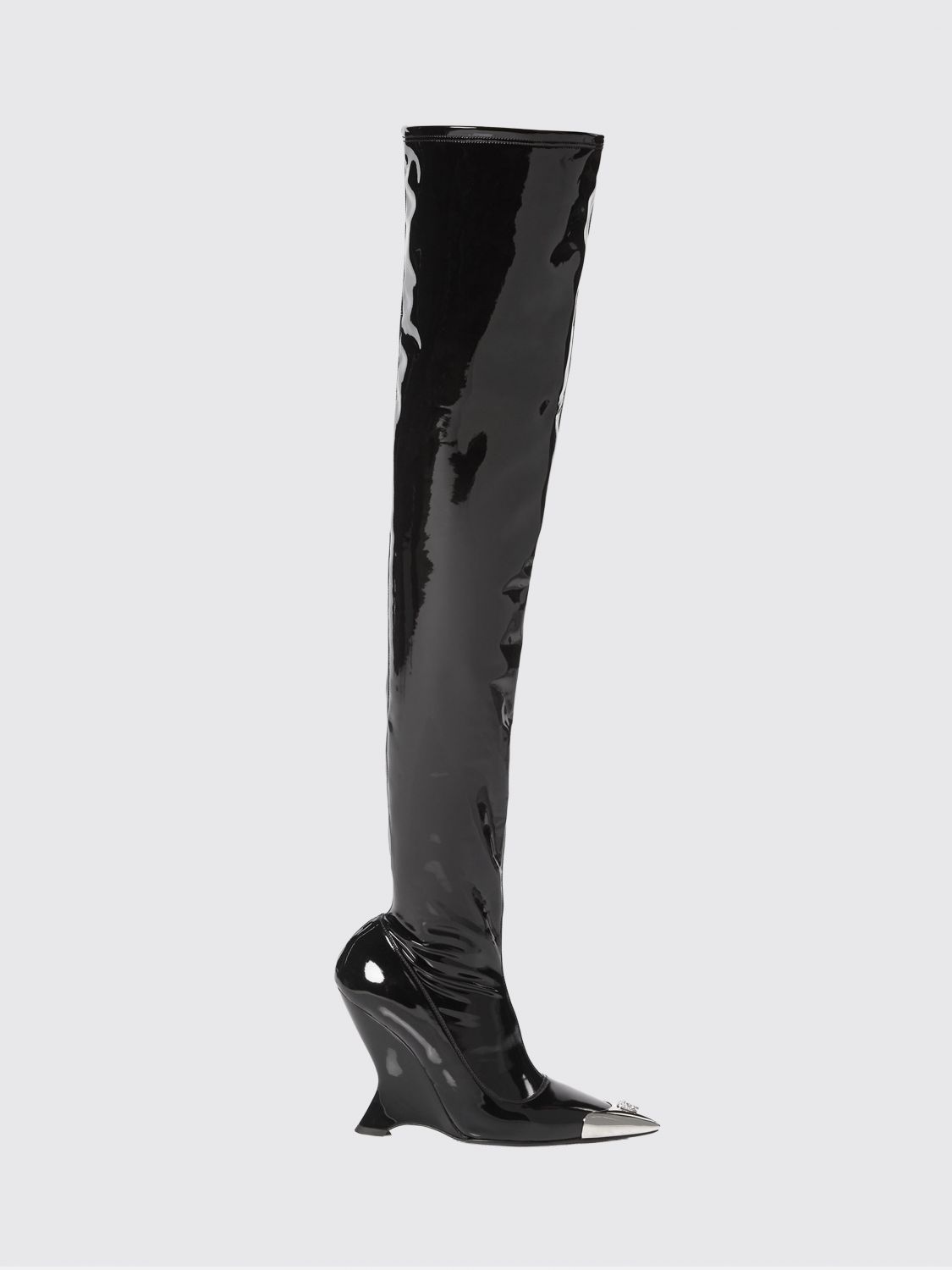 PHILIPP PLEIN Stivali over-the-knee in vernice con Skull e tacco scultoreo
