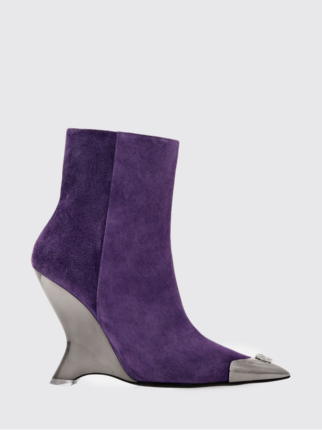 PHILIPP PLEIN Suede Ankle Boots with Skull and Sculptural Heel