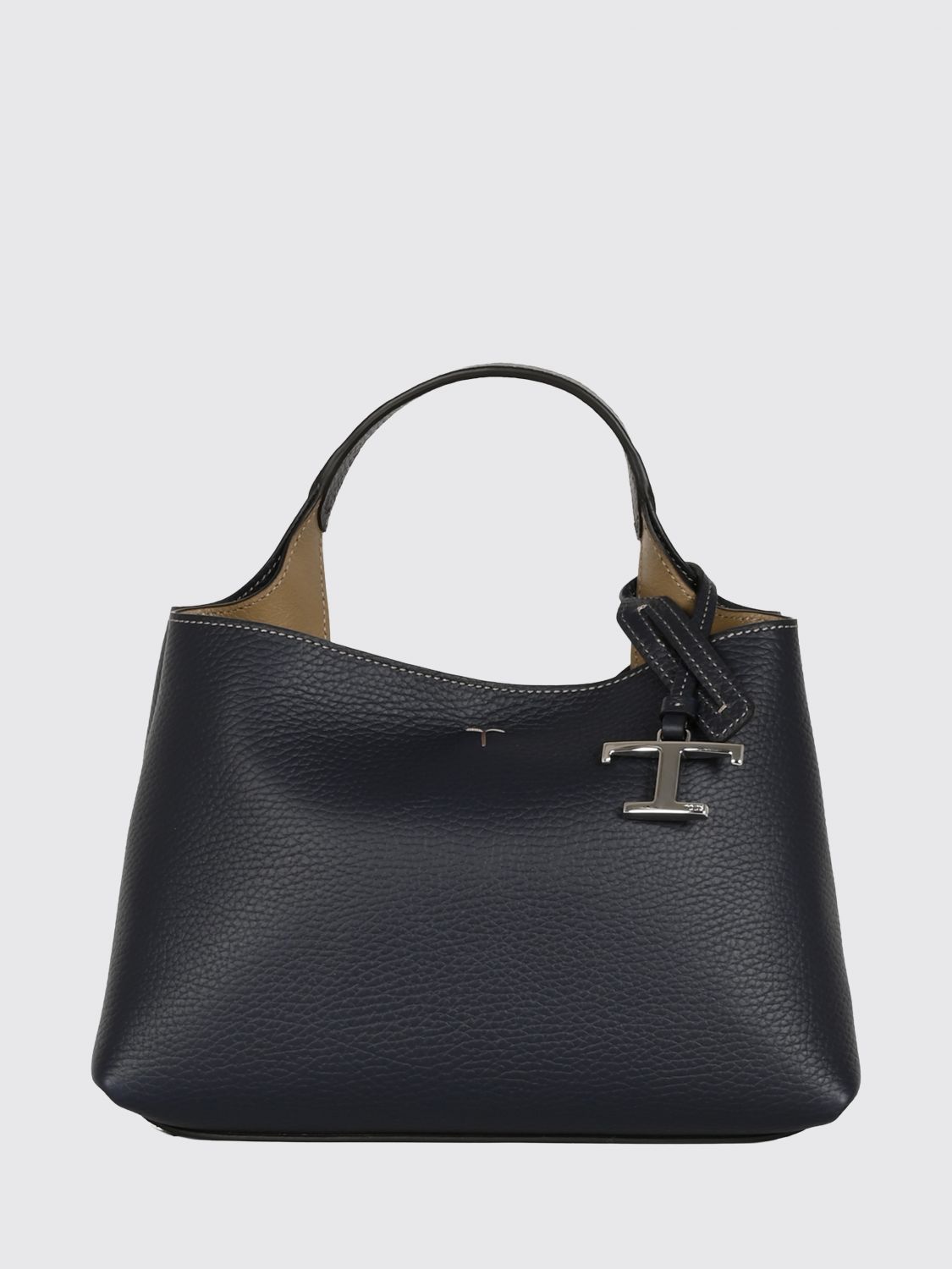 TOD'S Grained Leather Handbag with Removable Strap and Charm