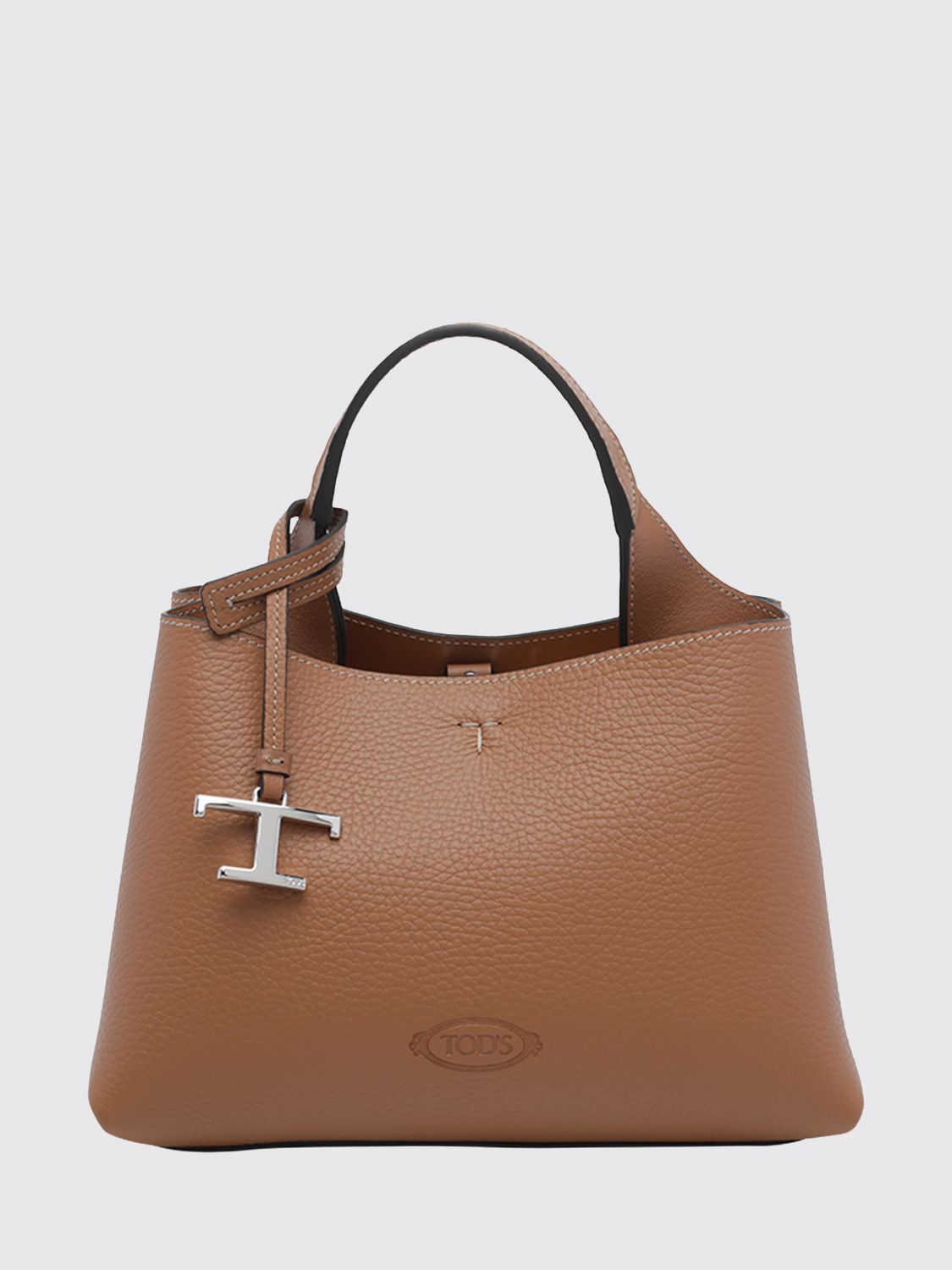 TOD'S Grained Leather Handbag with Removable Strap and Charm