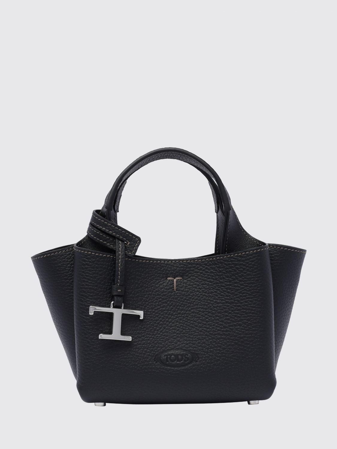TOD'S Small Grained Leather Handbag with Flared Design and Charm