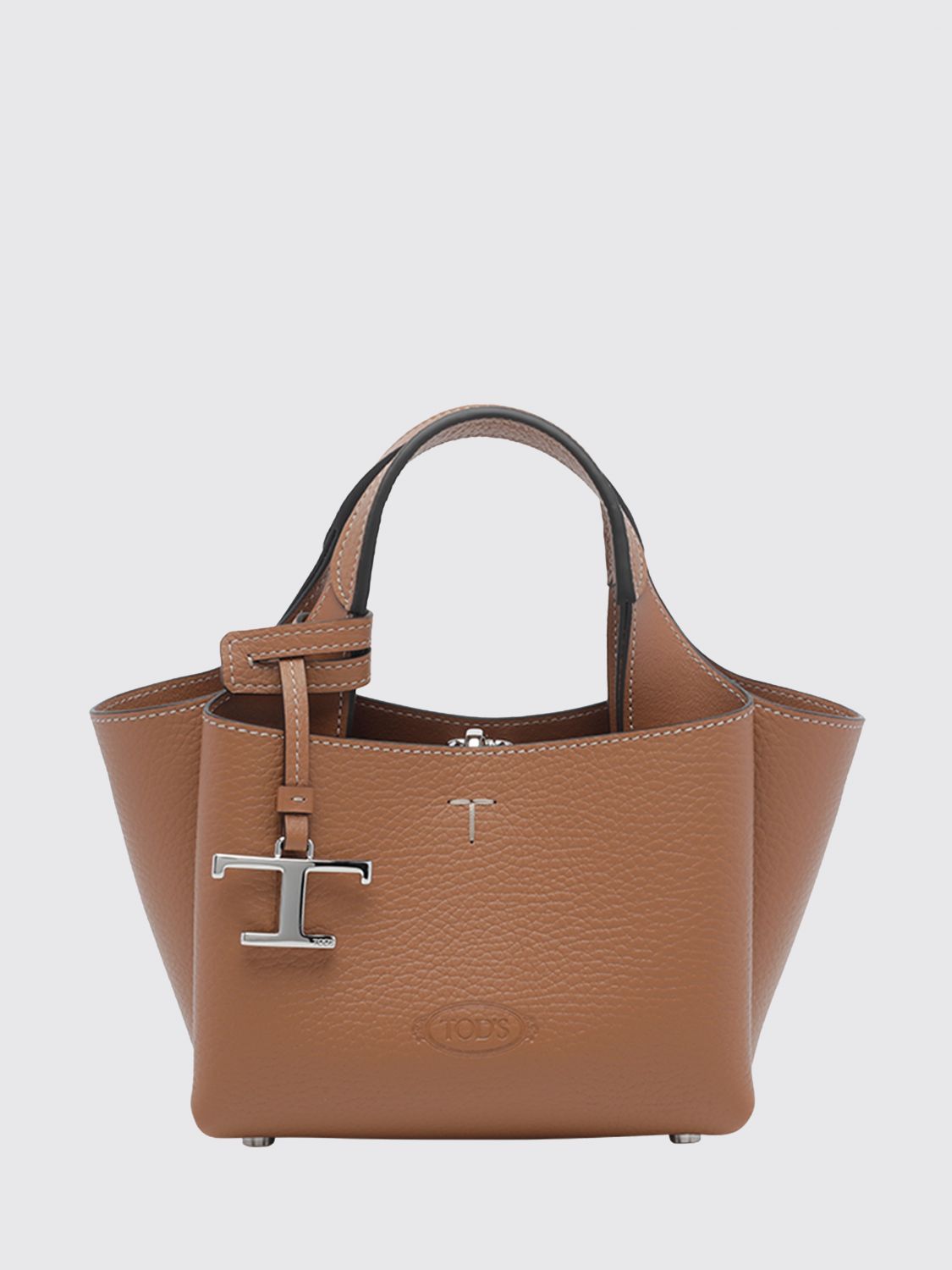 TOD'S Small Grained Leather Handbag with Flared Design and Charm