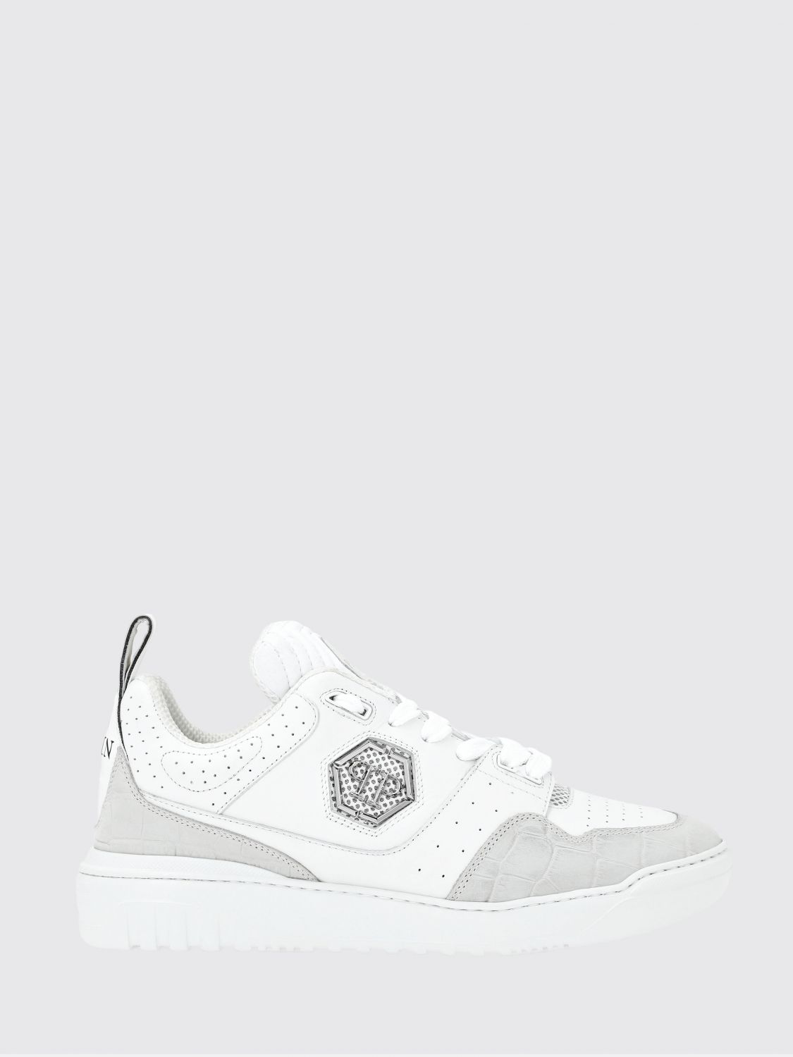 PHILIPP PLEIN Sneakers low-top in pelle e nabuk con stampa cocco e monogramma