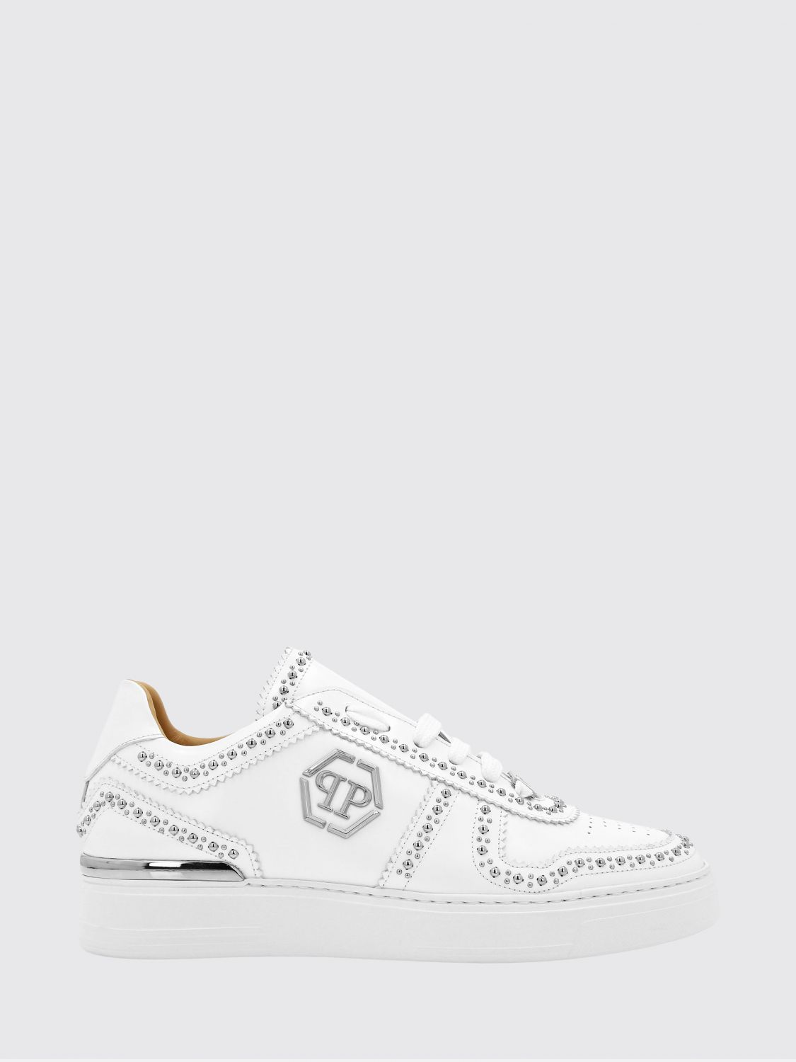 PHILIPP PLEIN Brushed Leather Low-Top Sneakers with Embroidered Monogram