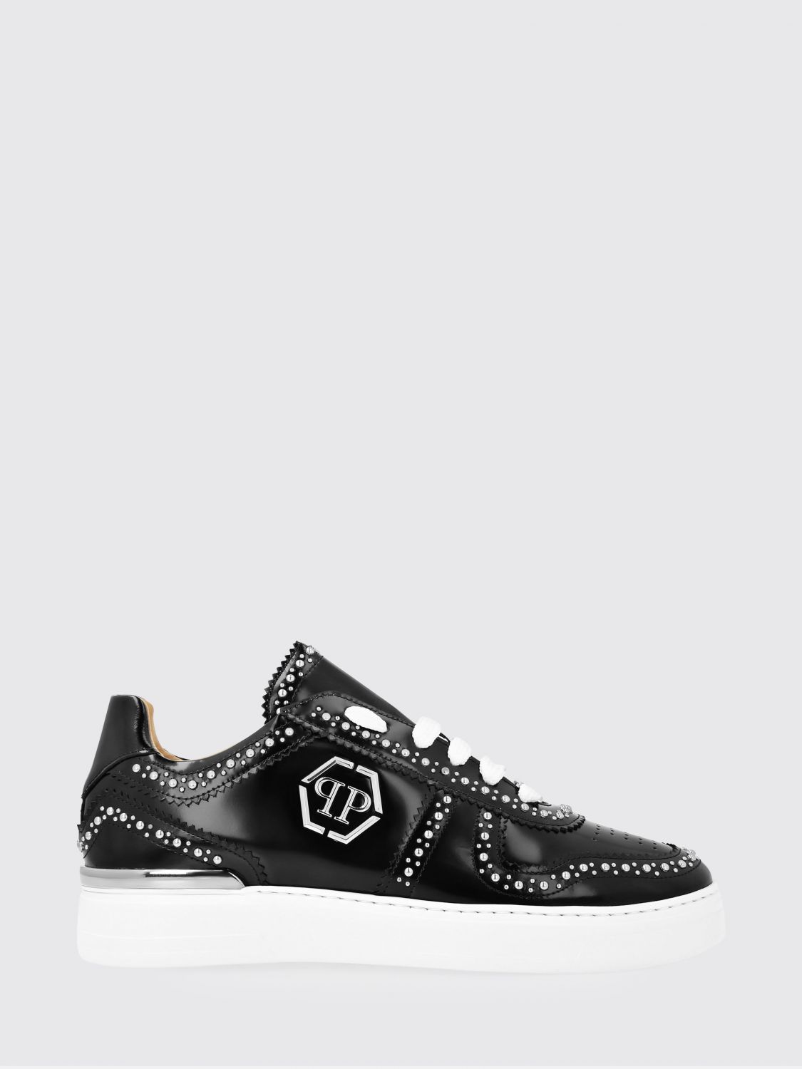 PHILIPP PLEIN Sneakers low-top in pelle spazzolata con monogramma ricamato