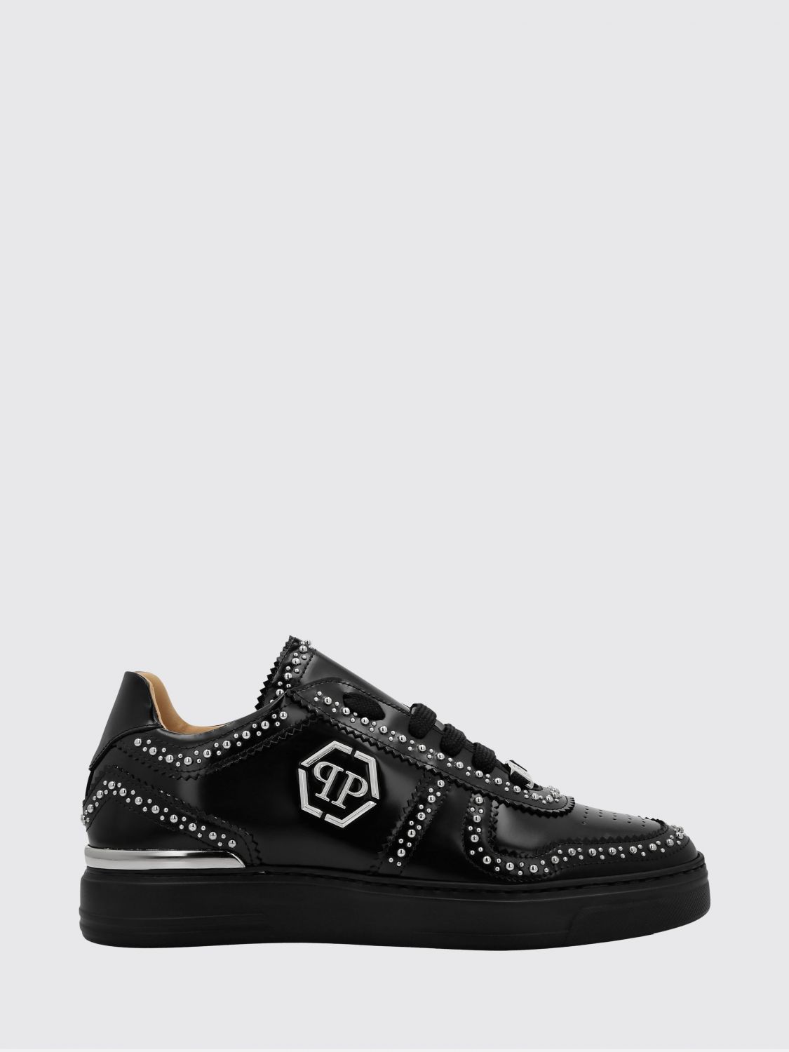 PHILIPP PLEIN Brushed Leather Low-Top Sneakers with Embroidered Monogram