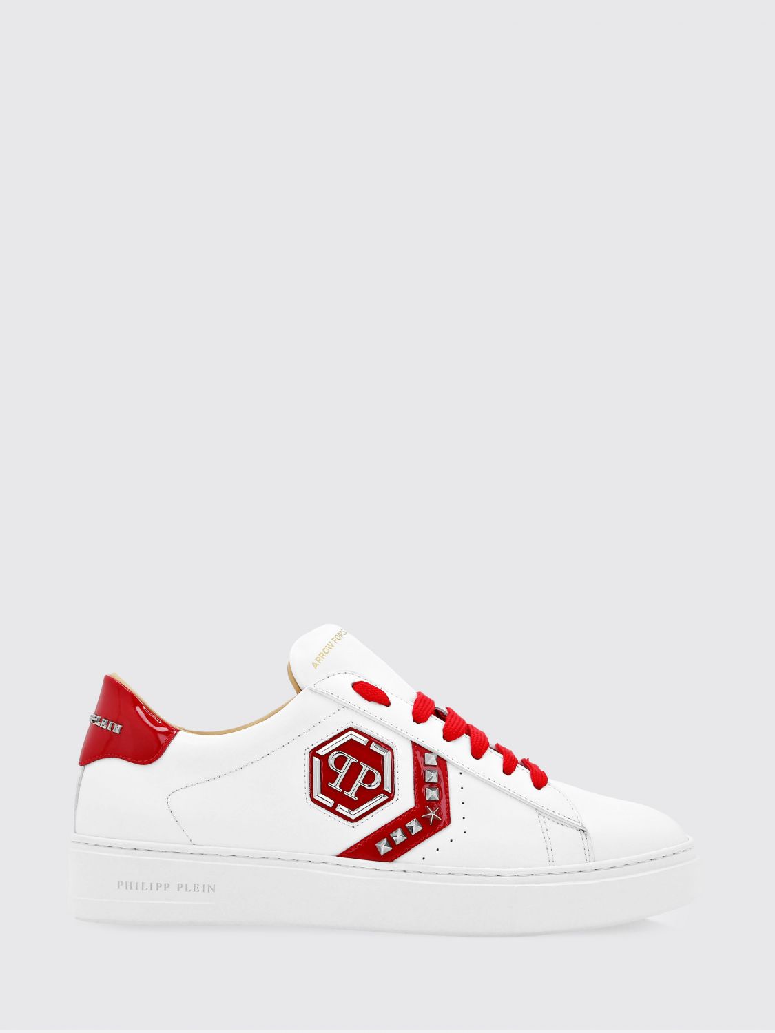 PHILIPP PLEIN Sneakers low-top in pelle liscia con borchie e logo Hexagon