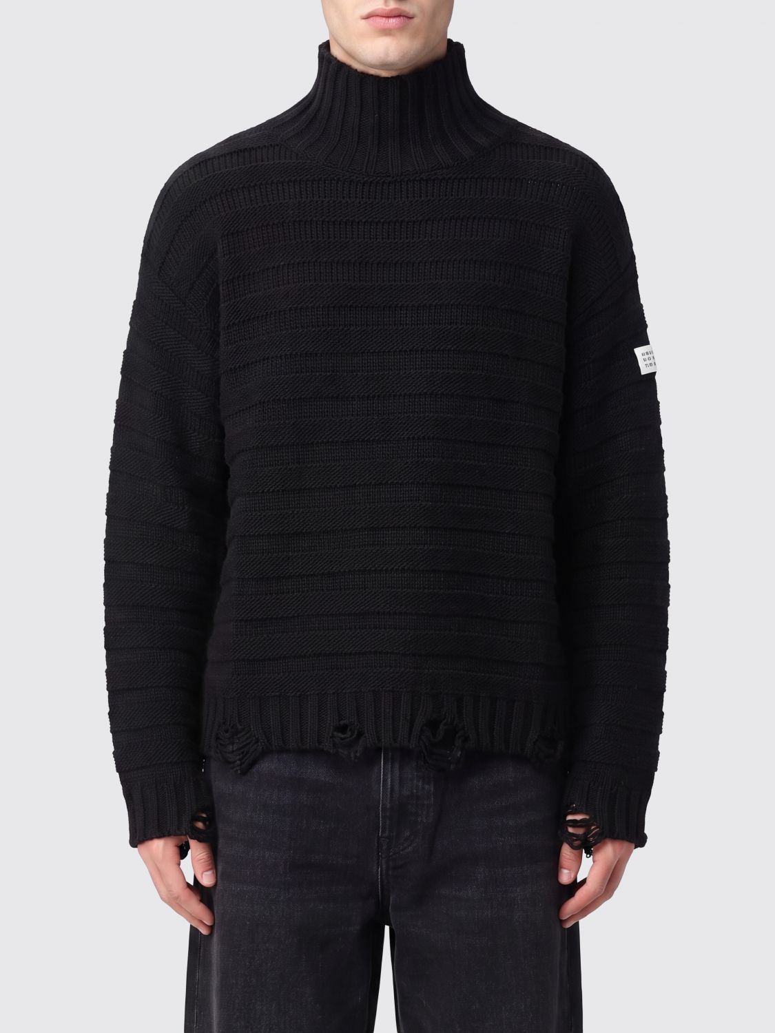 Mm6 Maison Margiela Relaxed Fit Distressed Turtleneck Jumper in Virgin Wool Blend
