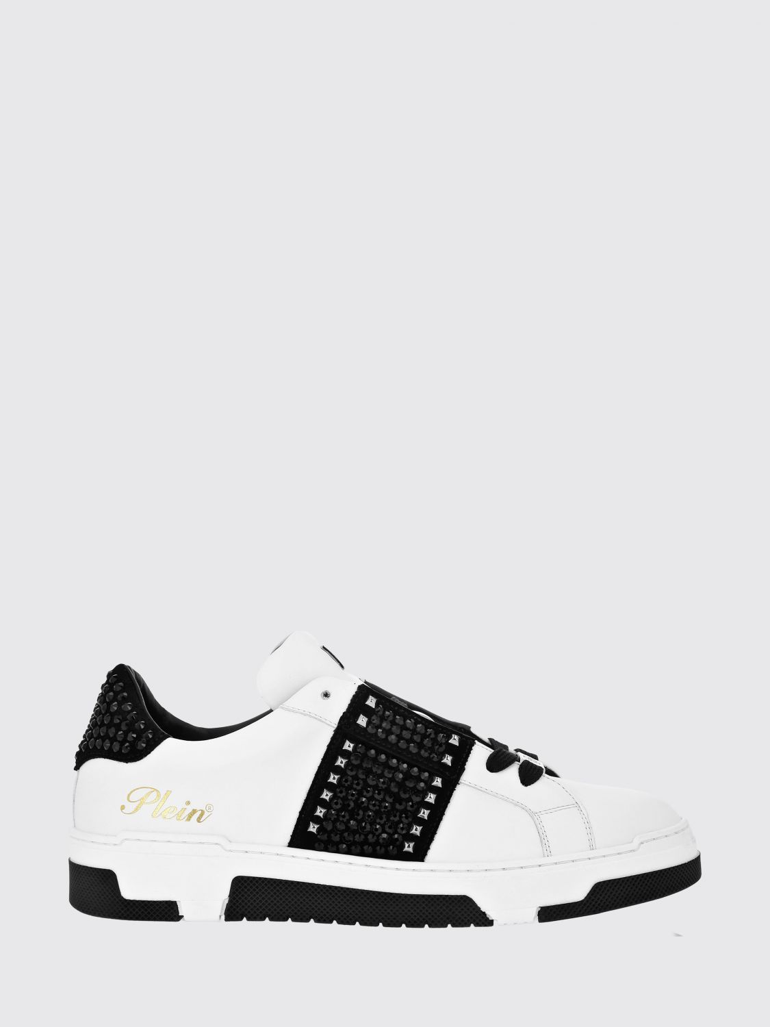 PHILIPP PLEIN Low-Top Trainers in Smooth Leather with Crystals and Laminated Logo