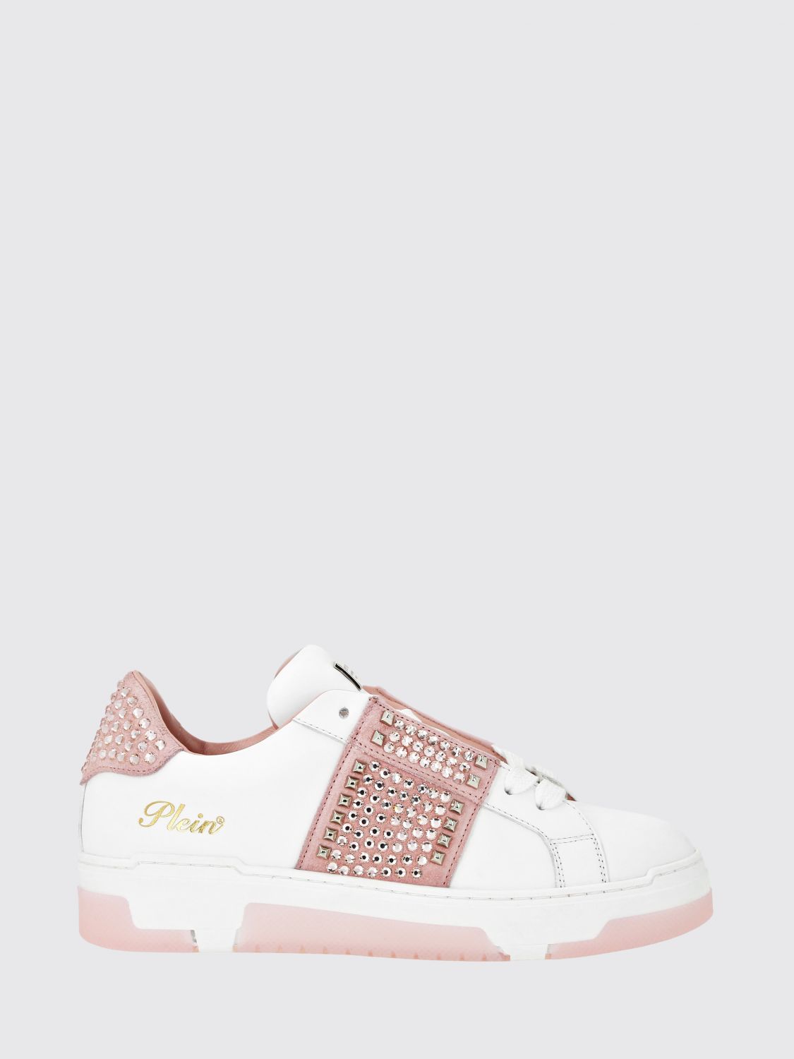 PHILIPP PLEIN Low-Top Trainers in Smooth Leather with Crystals and Laminated Logo
