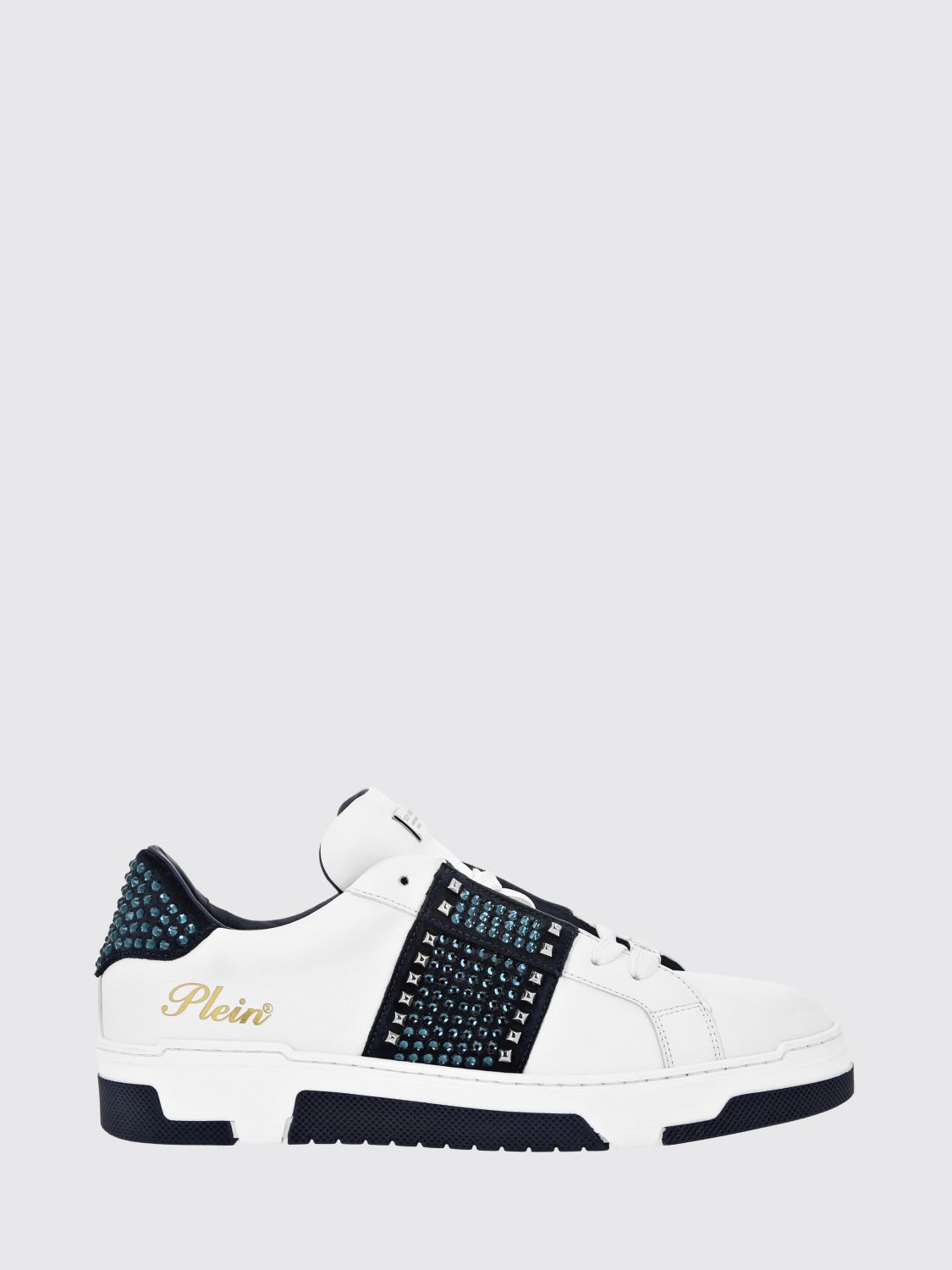 PHILIPP PLEIN Low-Top Trainers in Smooth Leather with Crystals and Laminated Logo