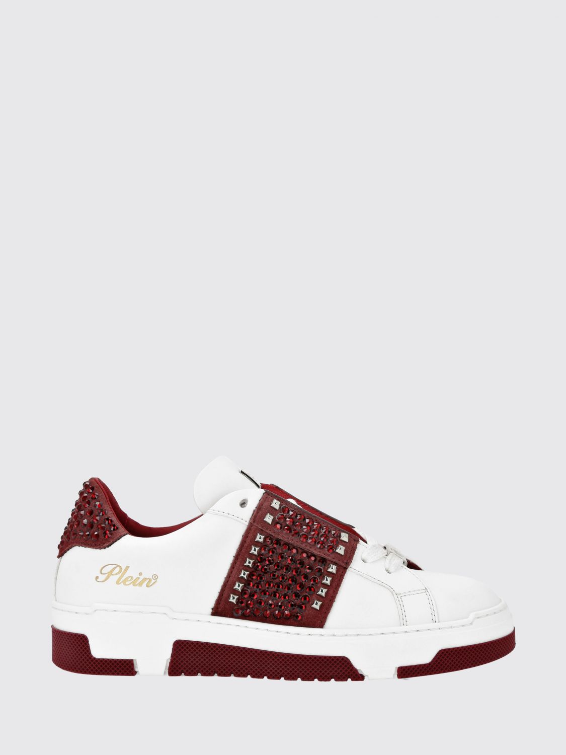 PHILIPP PLEIN Low-Top Trainers in Smooth Leather with Crystals and Laminated Logo