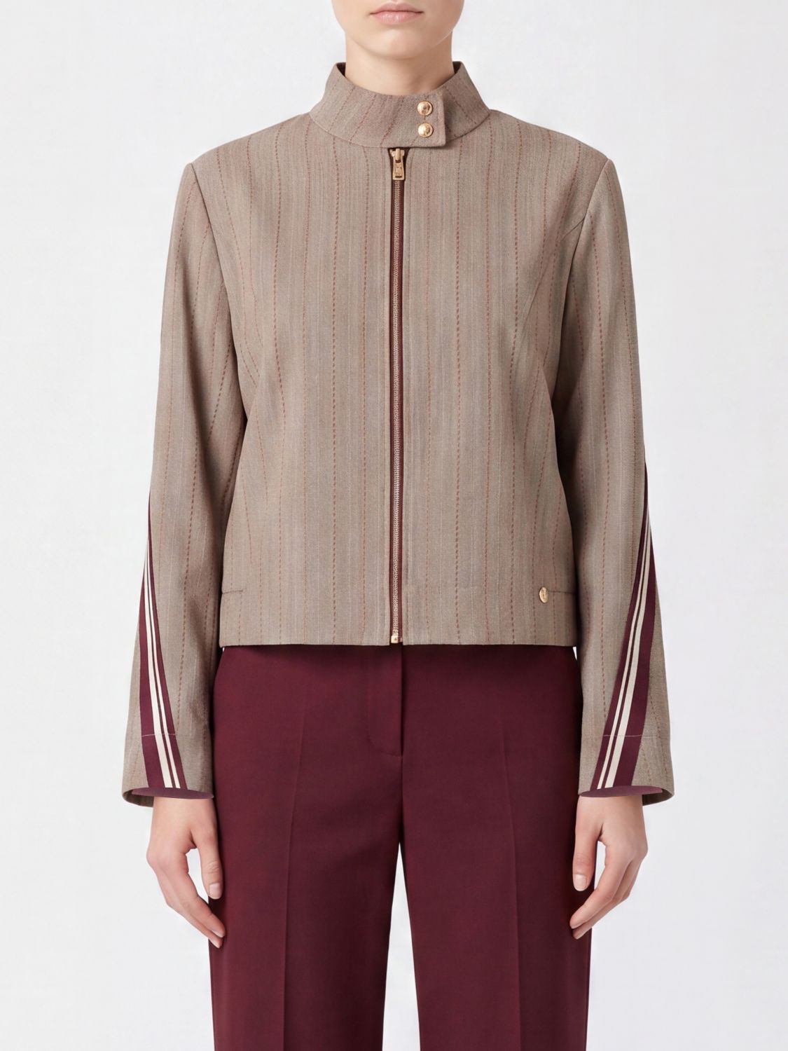 LIU JO Pinstriped Cropped Viscose Blend Jacket with High Neck
