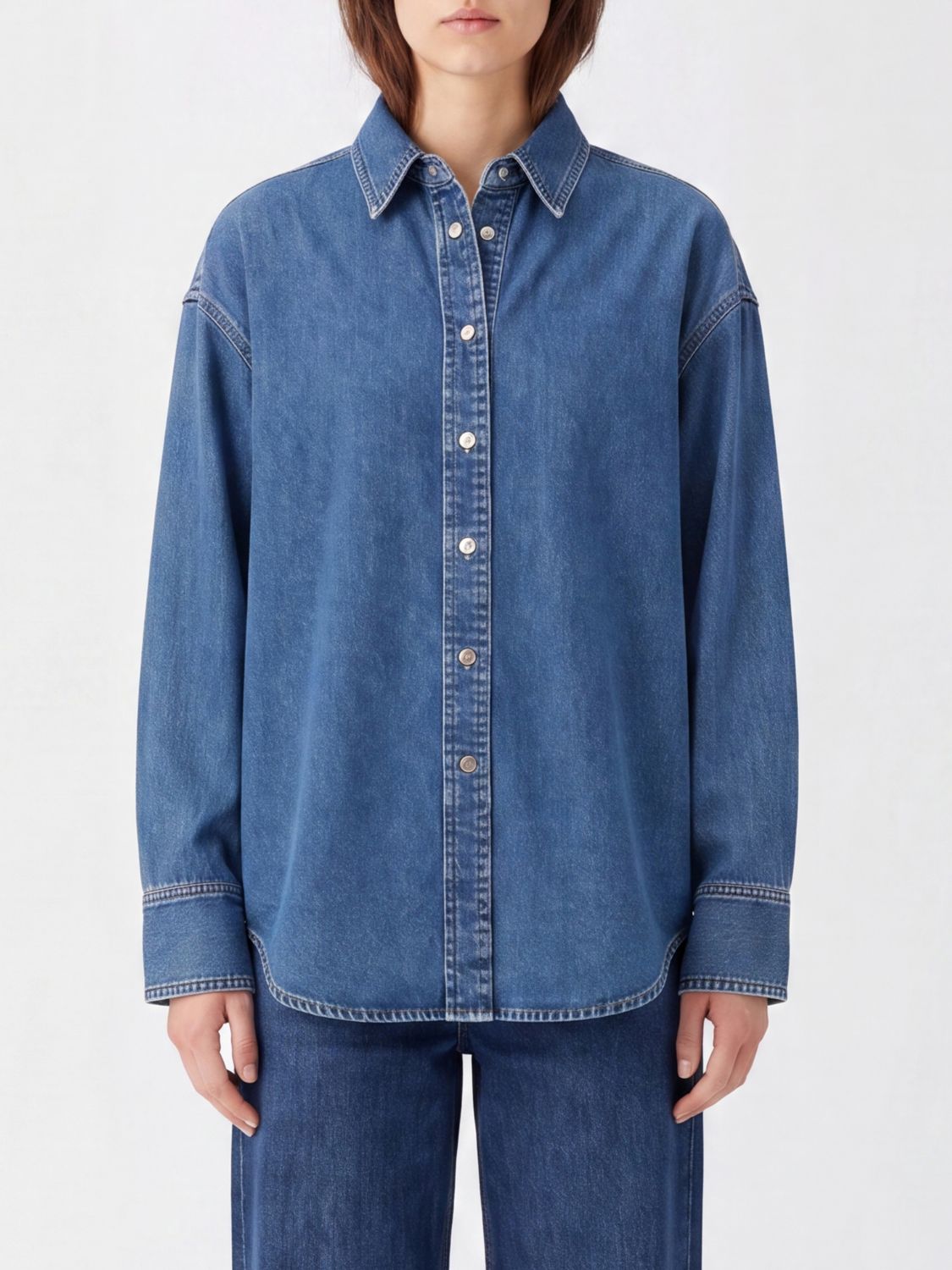 Haikure Relaxed Fit Denim Shirt with Dropped Shoulders and Contrast Stitching