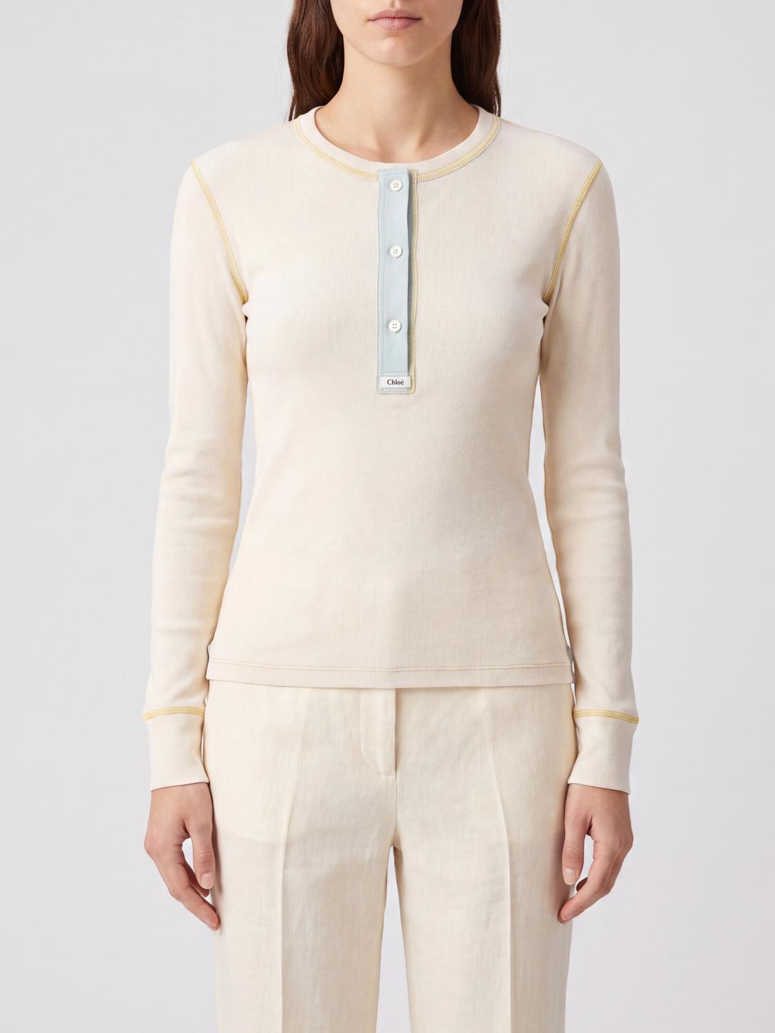 CHLOÉ Polo a maniche lunghe in cotone con vestibilità slim fit e colletto classico