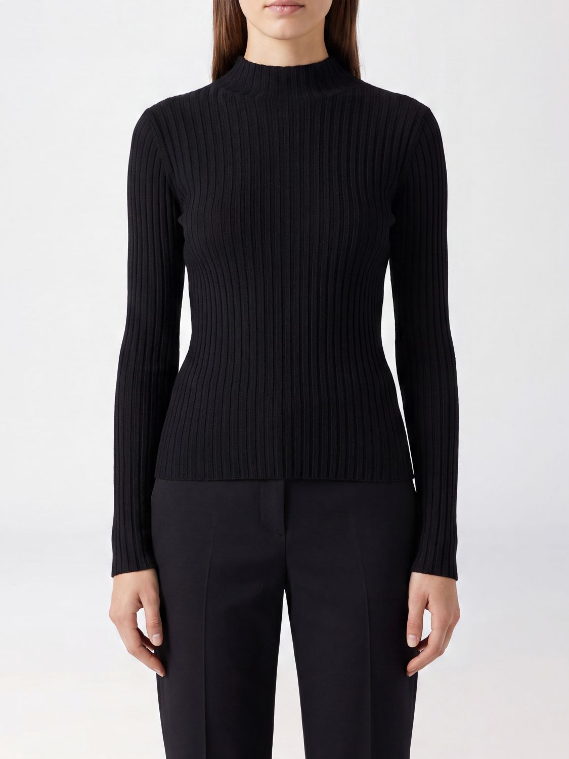 PINKO Long-Sleeved Rib-Knit Turtleneck Jumper in Pure Wool with a Slim Fit