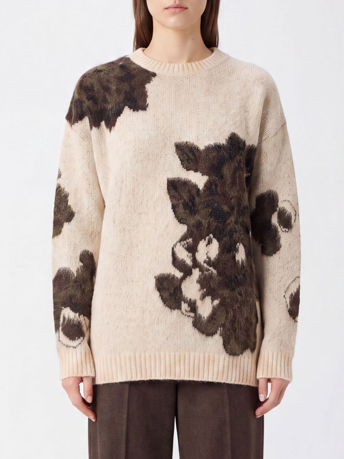 PINKO Ruggito Floral Print Wool Blend Jumper with a Relaxed Fit