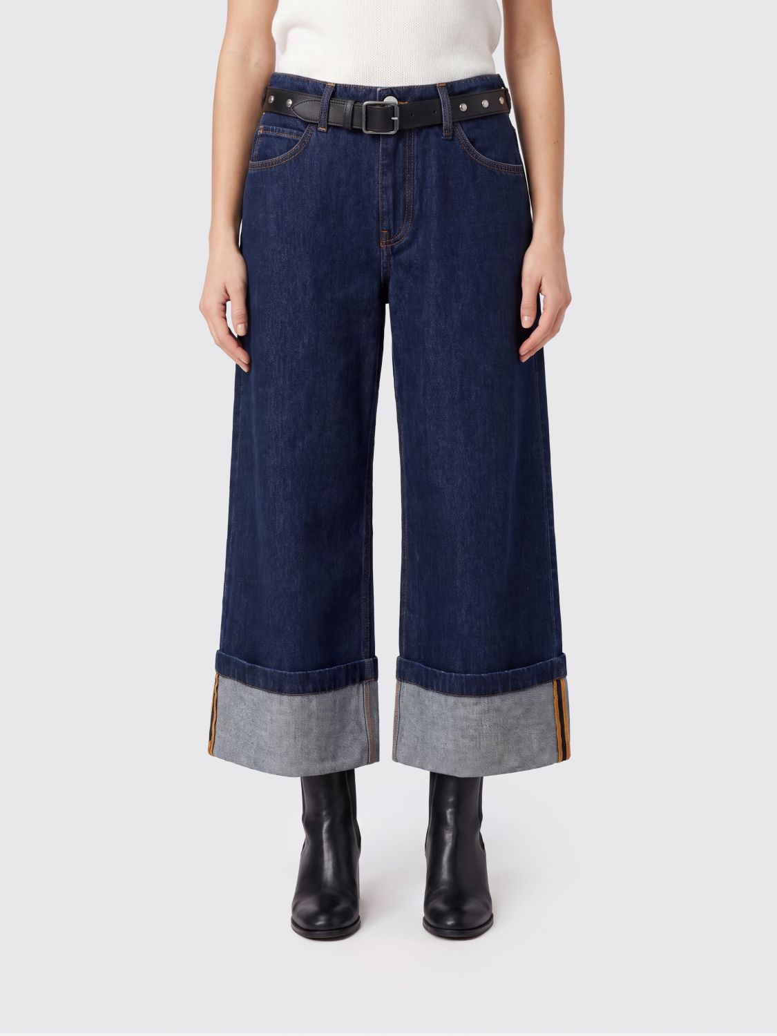 PINKO Verkürzte Wide-Leg-Jeans von aus Denim mit umgeschlagenem Saum