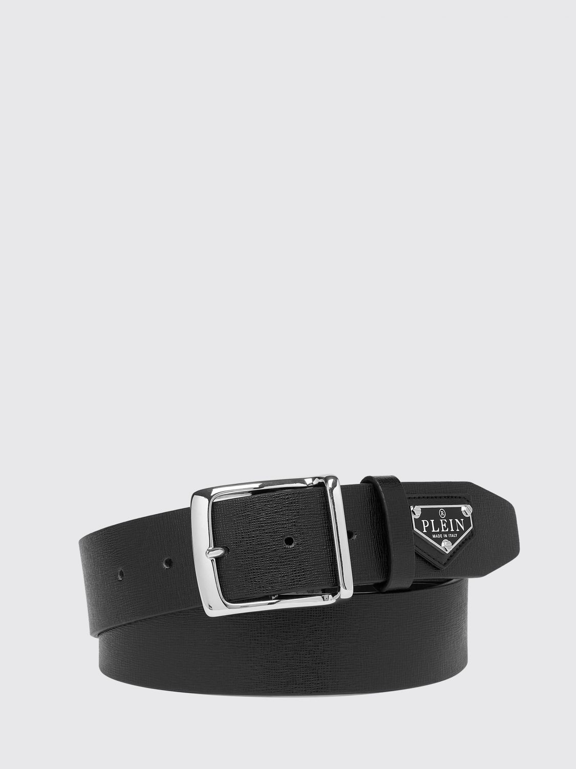 PHILIPP PLEIN Adjustable Saffiano Leather Belt with Logo Pin Buckle
