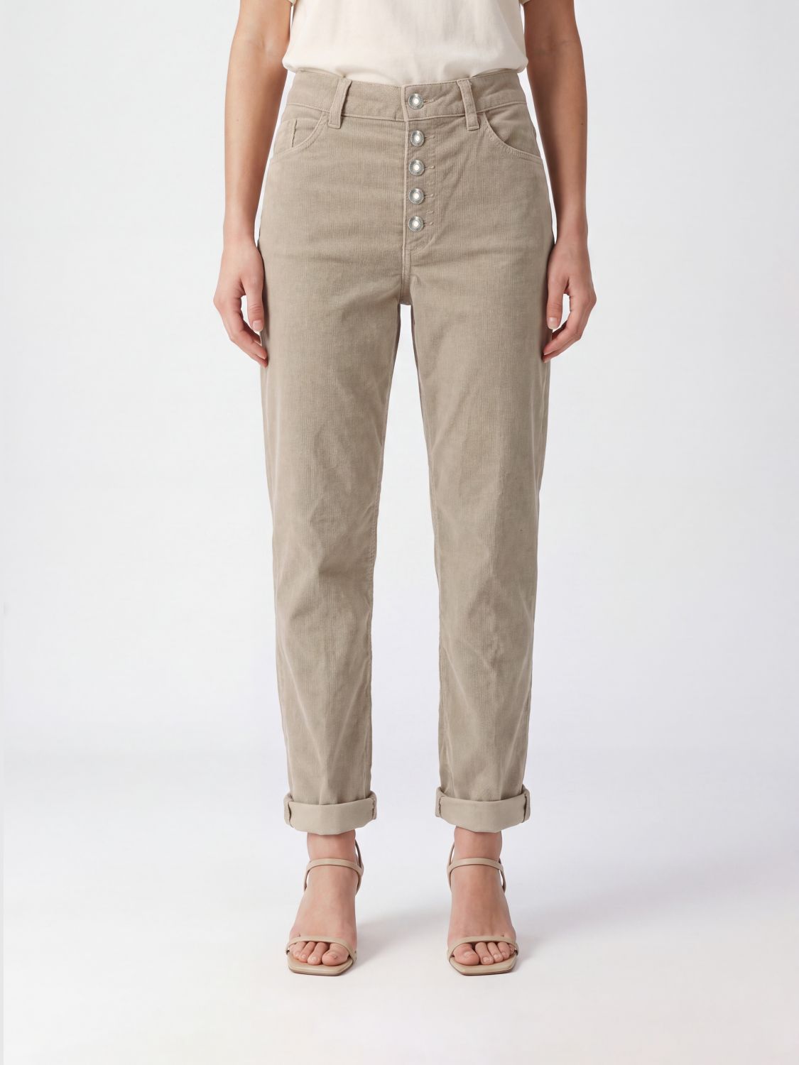 DONDUP Jeans Koons cropped straight in velluto marrone a vita media