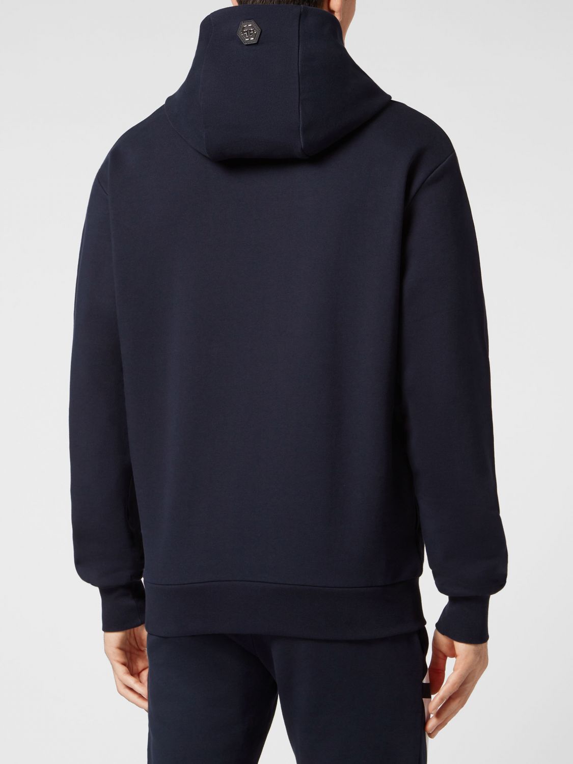 PHILIPP PLEIN Felpa con cappuccio in cotone con stampa monogram e logo Hexagon