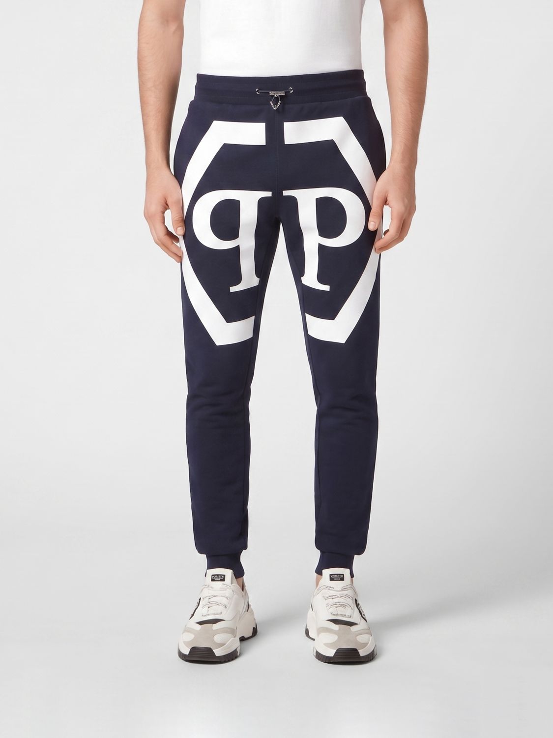 PHILIPP PLEIN Pantaloni jogging in jersey con stampa monogram e logo Hexagon