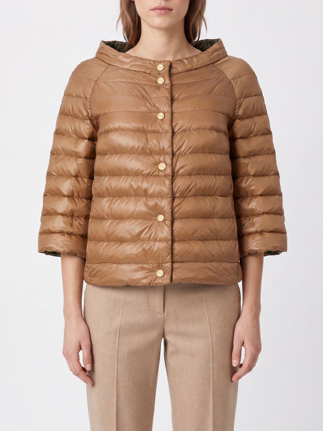 HERNO Reversible Round-Neck Cropped Down Jacket in Ultralight Nylon