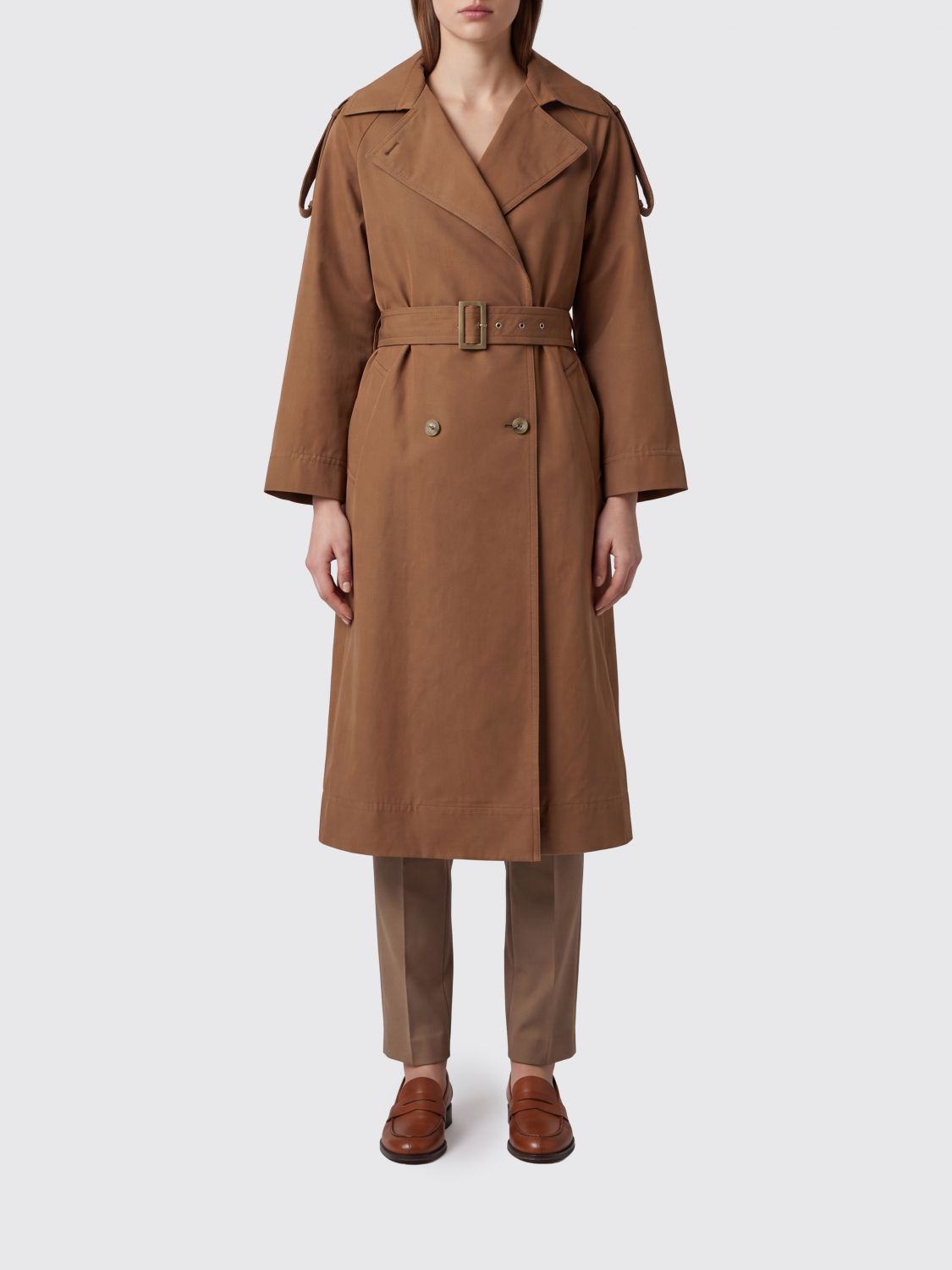 HERNO Knee-Length Single-Breasted Trench Coat in Water-Repellent Cotton Blend