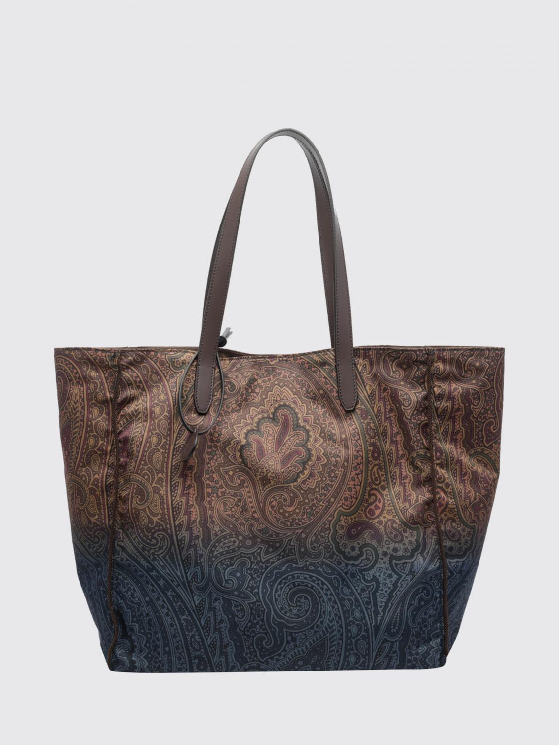 ETRO Arnica Paisley Nylon Tote Bag with Double Leather Handles ETRO Arnica Paisley Nylon Tote Bag with Double Leather Handles