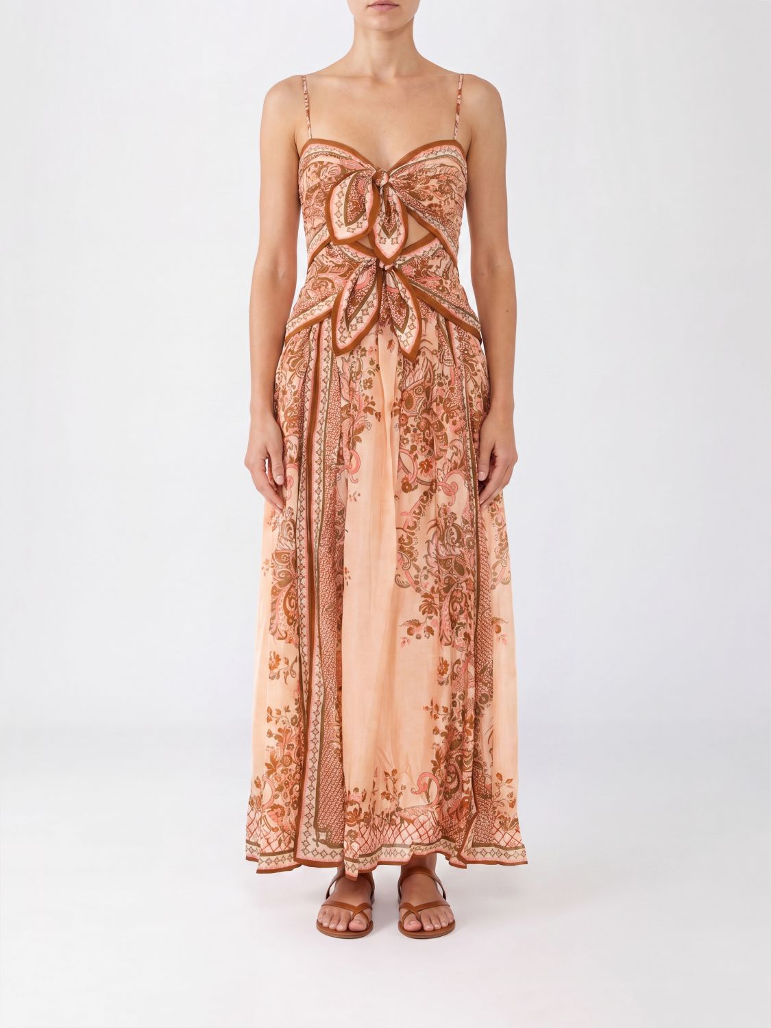 ZIMMERMANN Aster Paisley-Print Silk Midi Dress with Sweetheart Neckline